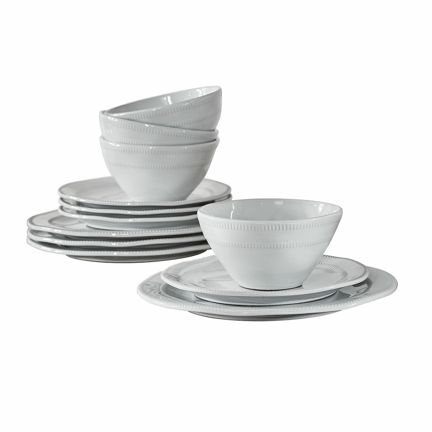 Geschirr 12er Set Alentejo Weißes Porzellan-Geschirrset mit Schalen und Tellern, elegantes Design für den Esstisch