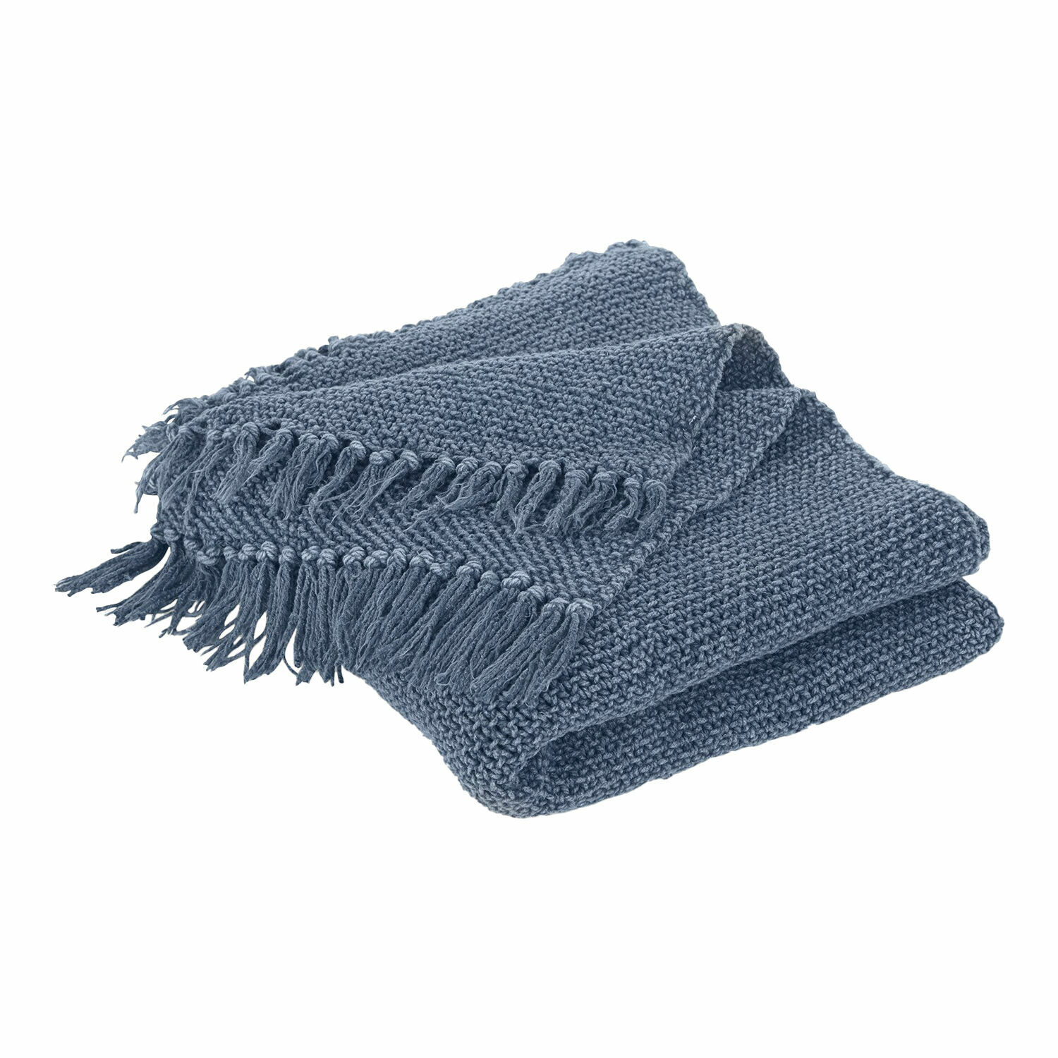 blau Blauer Kendall-Plaid aus weichem Strick mit Fransen, ideal zur Dekoration und zum Wärmen