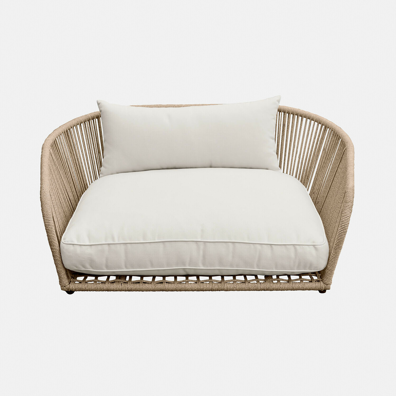 In- & Outdoor-Haustiersofa Belvidere Sitzmöbel aus beigem Seil mit weißem Kissen, moderner Lounge-Stuhl für Wohnzimmer