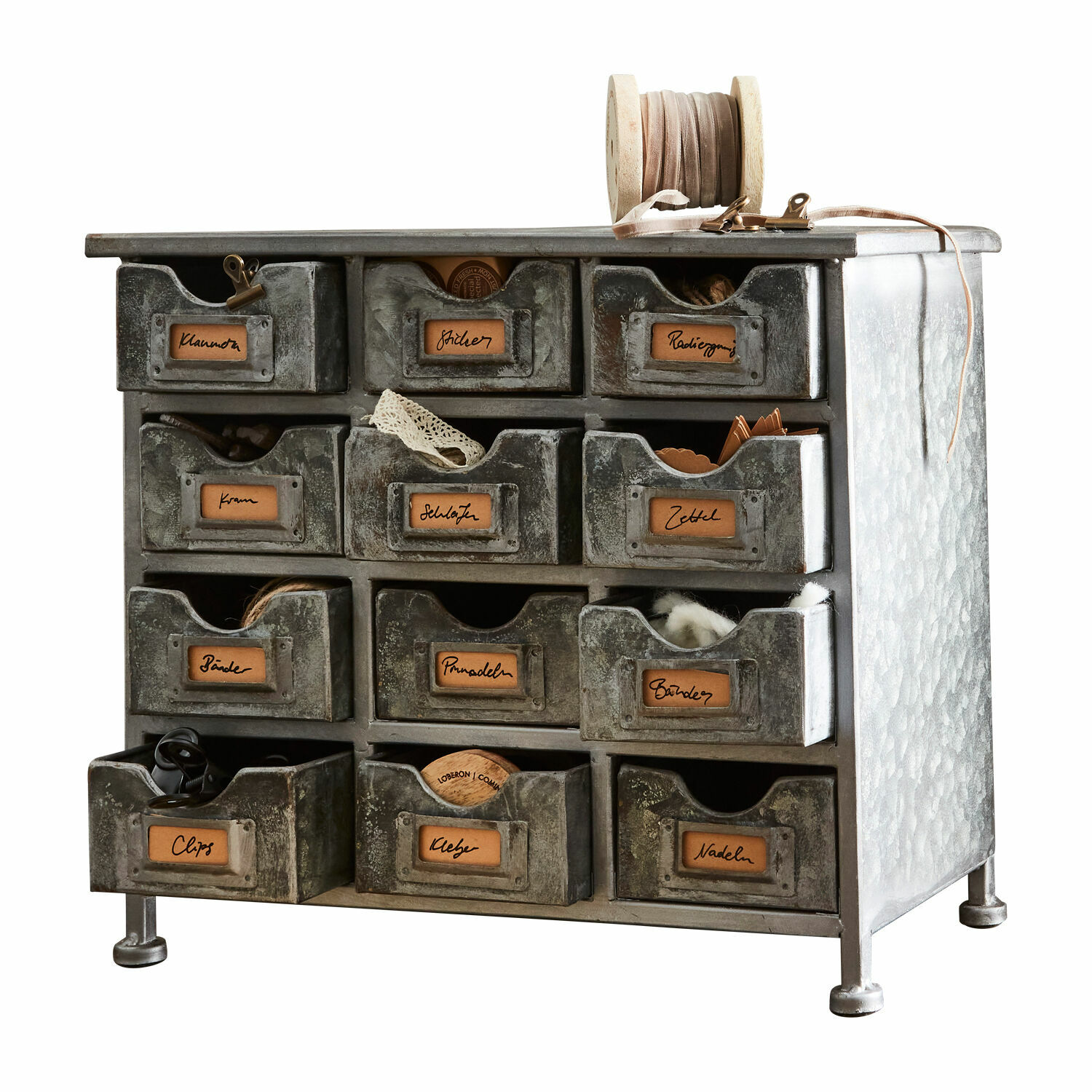 Organizer Serena Vintage Metallkommode mit 12 Schubladen zur Aufbewahrung kleiner Gegenstände