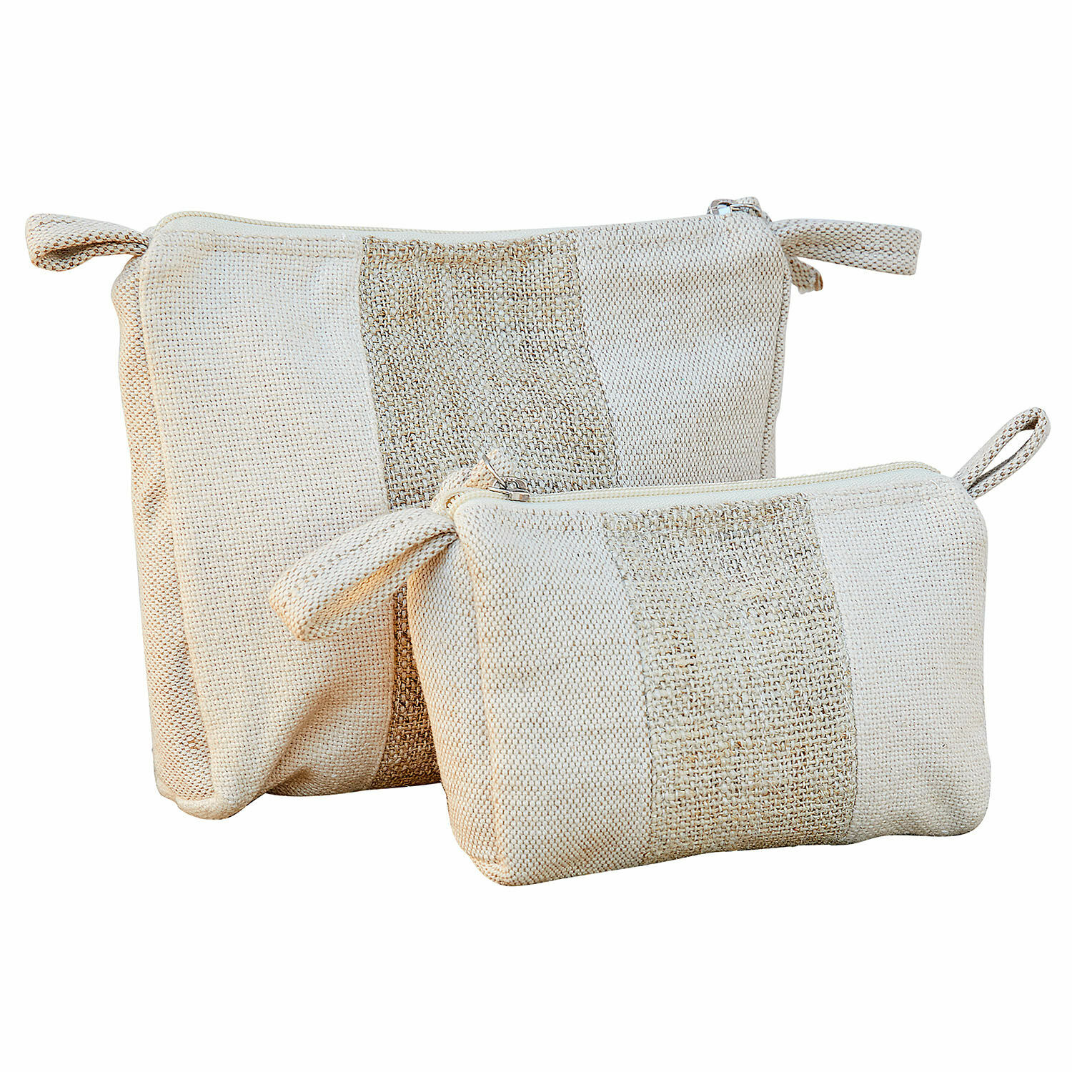 Kosmetiktasche 2er Set Xerivon Set aus zwei beigen Kosmetiktaschen aus Stoff mit Reißverschluss, praktische Aufbewahrung