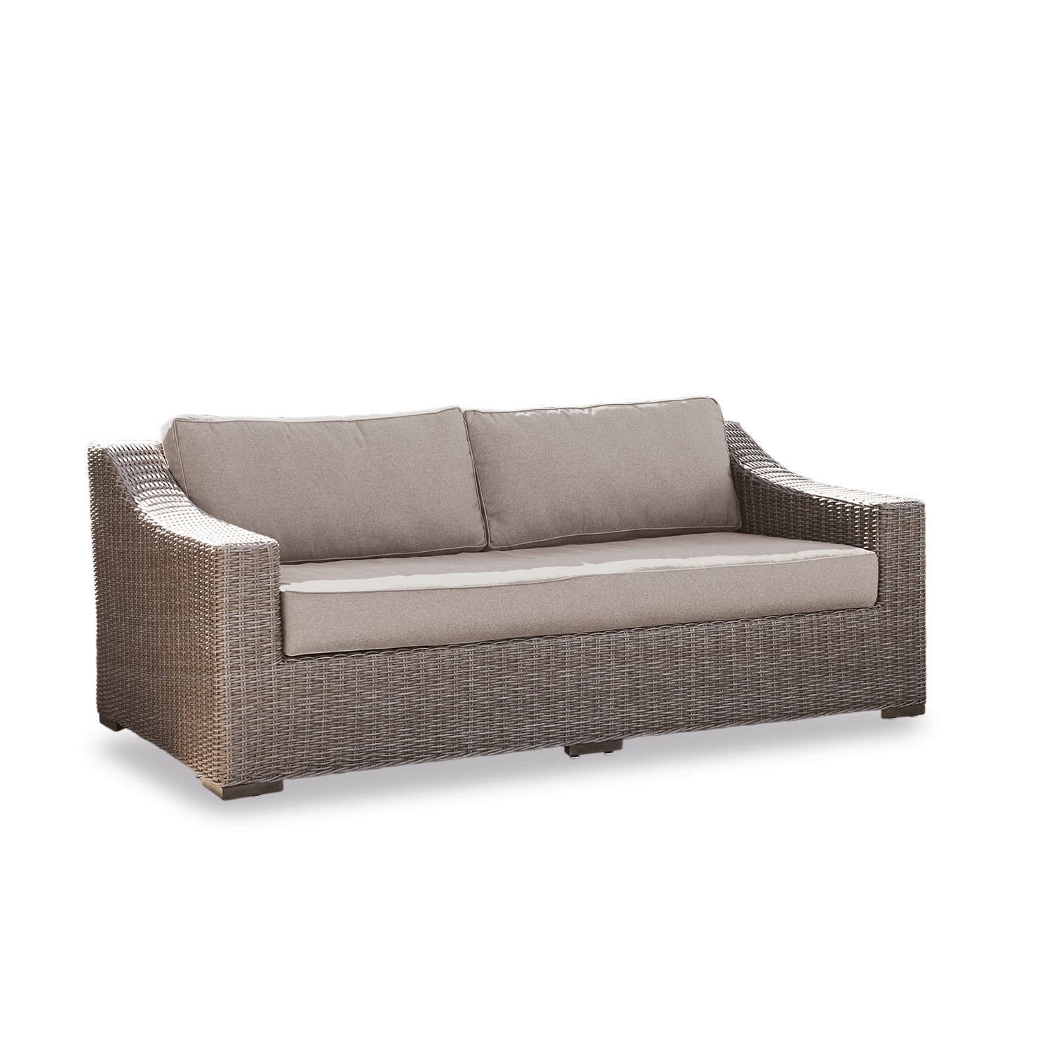 Sofa Chestingdale Braunes Rattan-Sofa mit beigen Polstern, komfortables Gartenmöbel für Terrasse