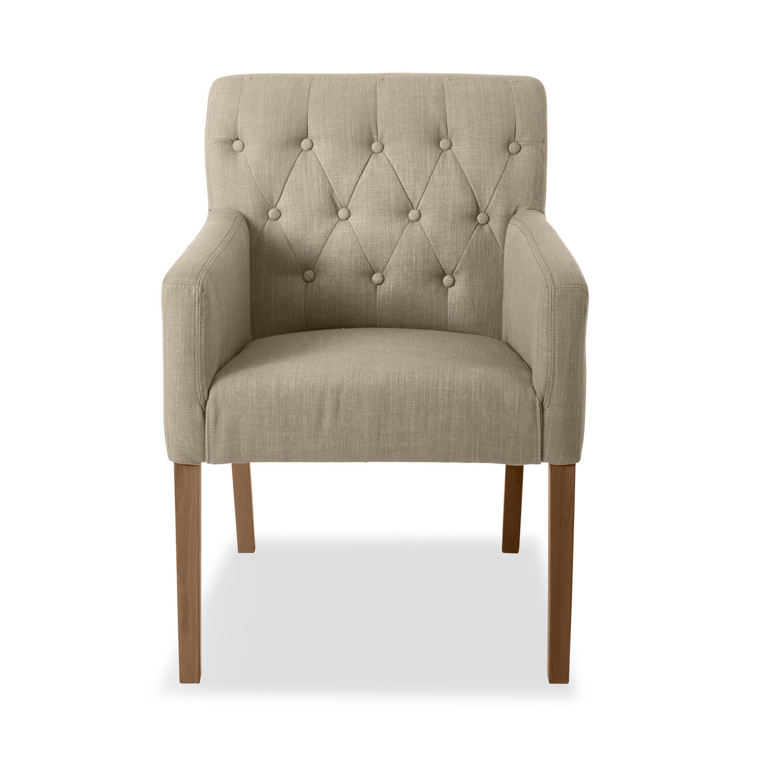 Stuhl Betterton mit beige Leinenbezug und Holzbeinen, eleganter Sitz für Wohnzimmer