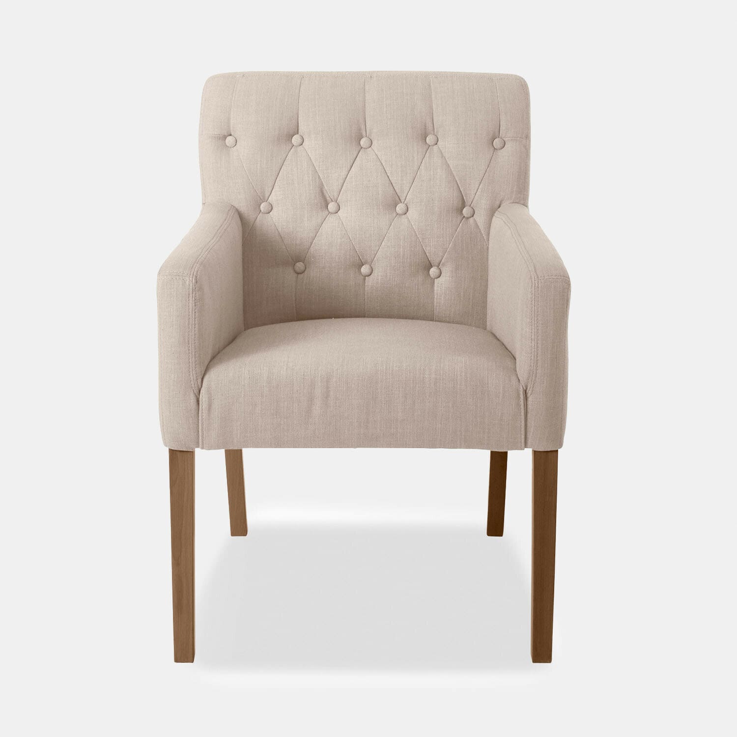 Stuhl Betterton mit beige Leinenbezug und Holzbeinen, eleganter Sitz für Wohnzimmer