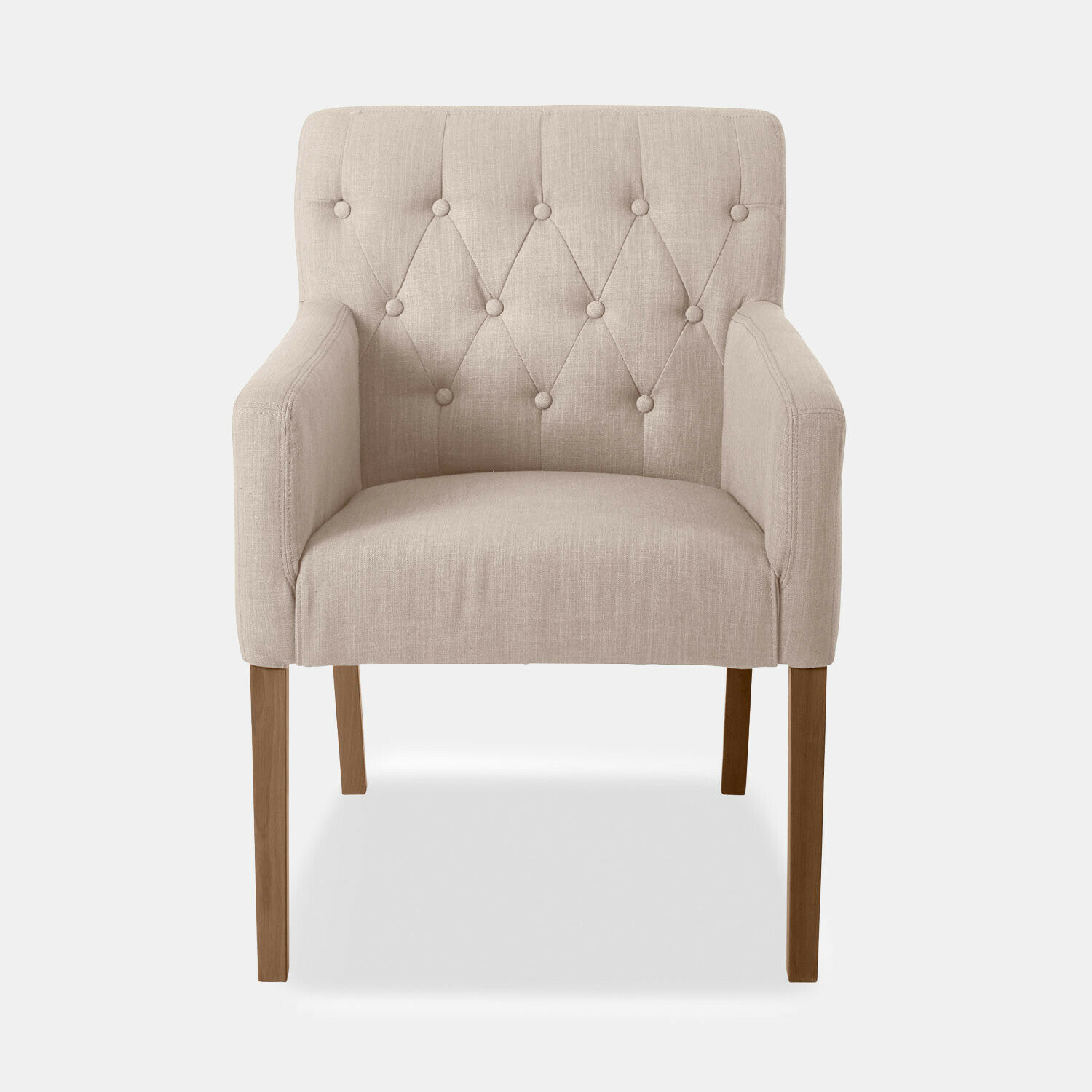 leinen Stuhl Betterton mit beige Leinenbezug und Holzbeinen, eleganter Sitz für Wohnzimmer
