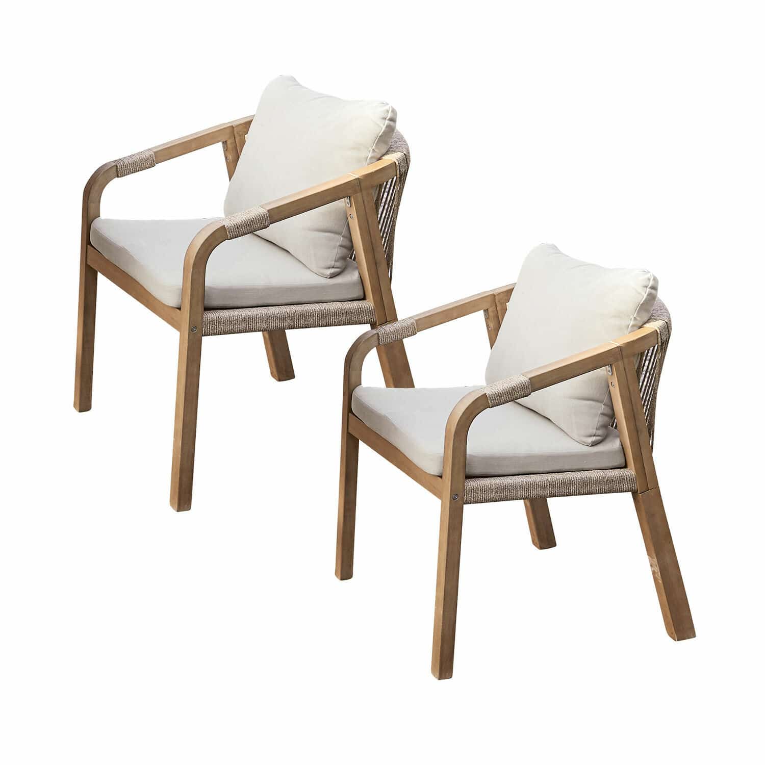 Stuhl 2er Set FSC®-100% Kennedy Set aus zwei Holzstühlen mit hellen Polstern, ideal für Terrasse oder Balkon