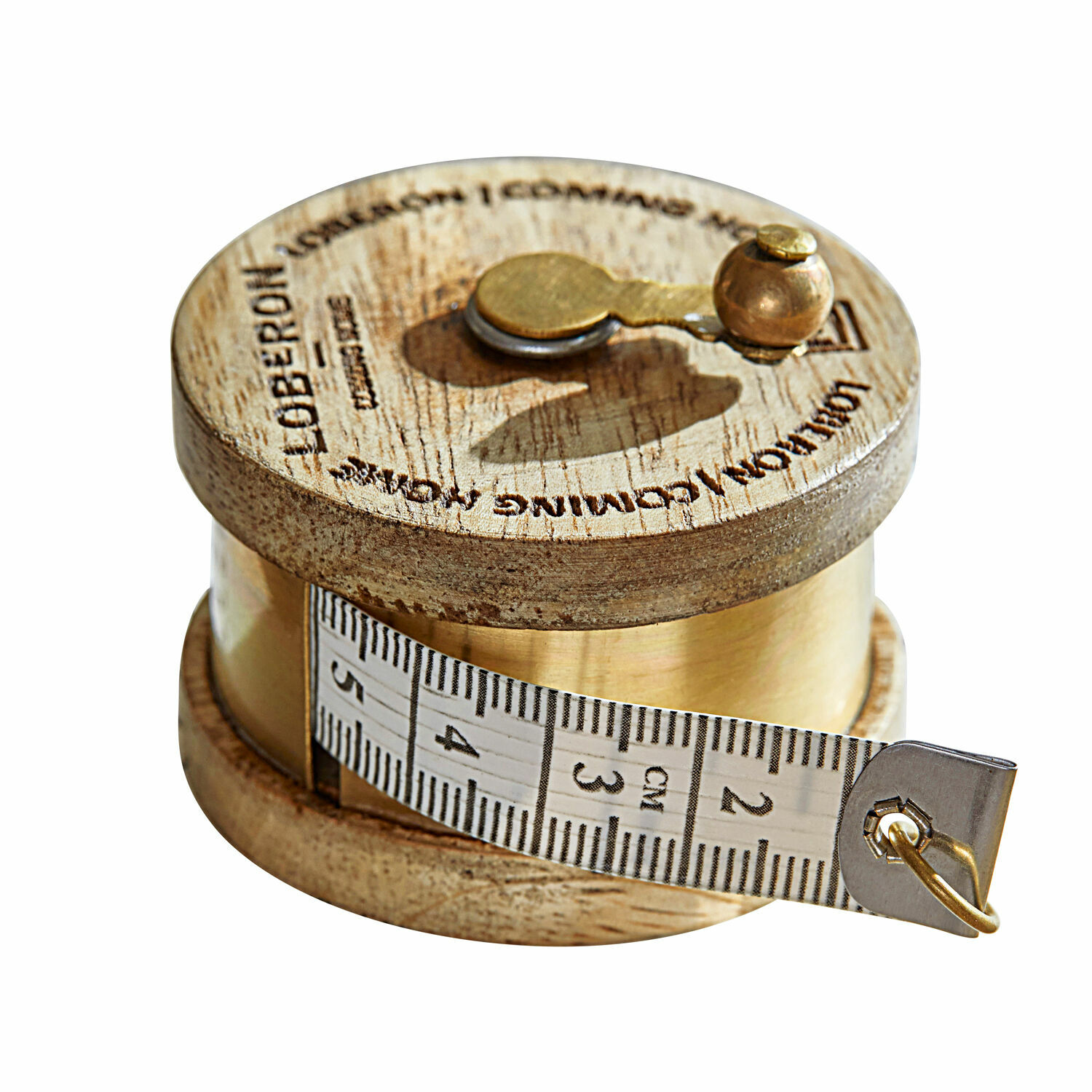 Maßband Lewiston Rundes Maßband aus Holz mit Metallmechanismus und weißem Zentimeterband, Messwerkzeug
