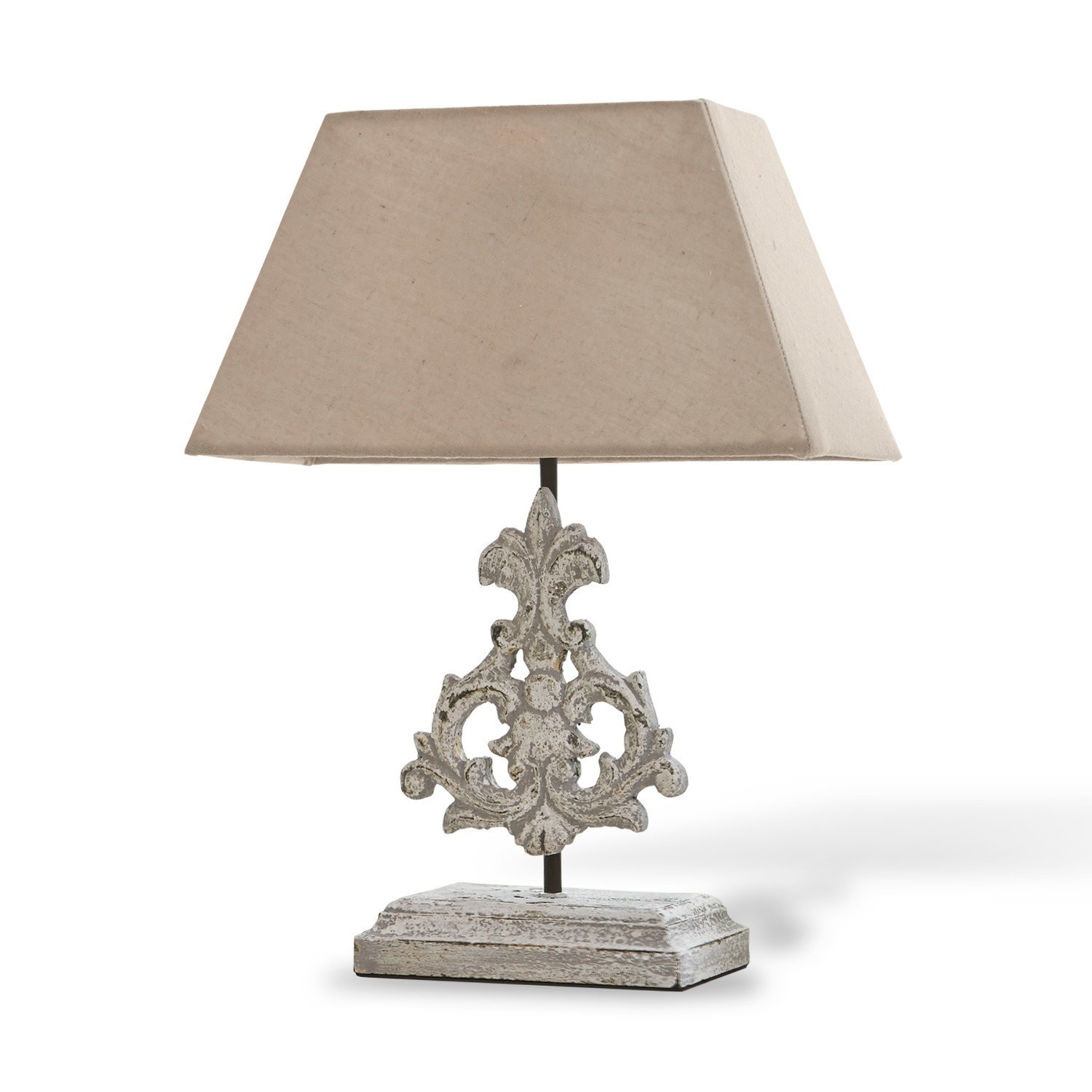 Tischlampe Poème Tischlampe mit beigem Stoffschirm und dekorativem Holz-Metall-Fuß im Vintage-Stil
