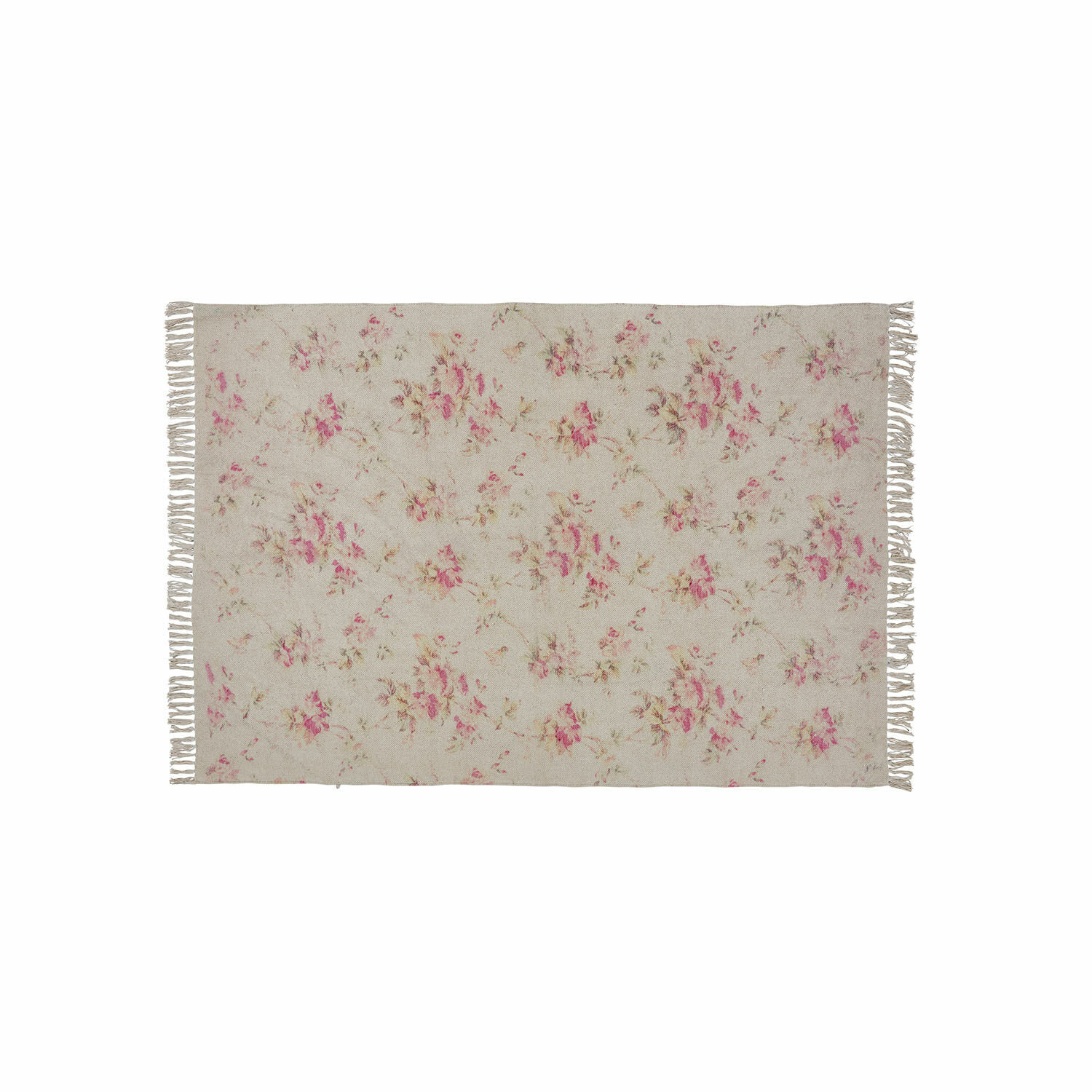 Teppich Ingvi Beigefarbener Teppich mit floralem Muster und Fransen, weiches Material, Vintage-Wohnaccessoire