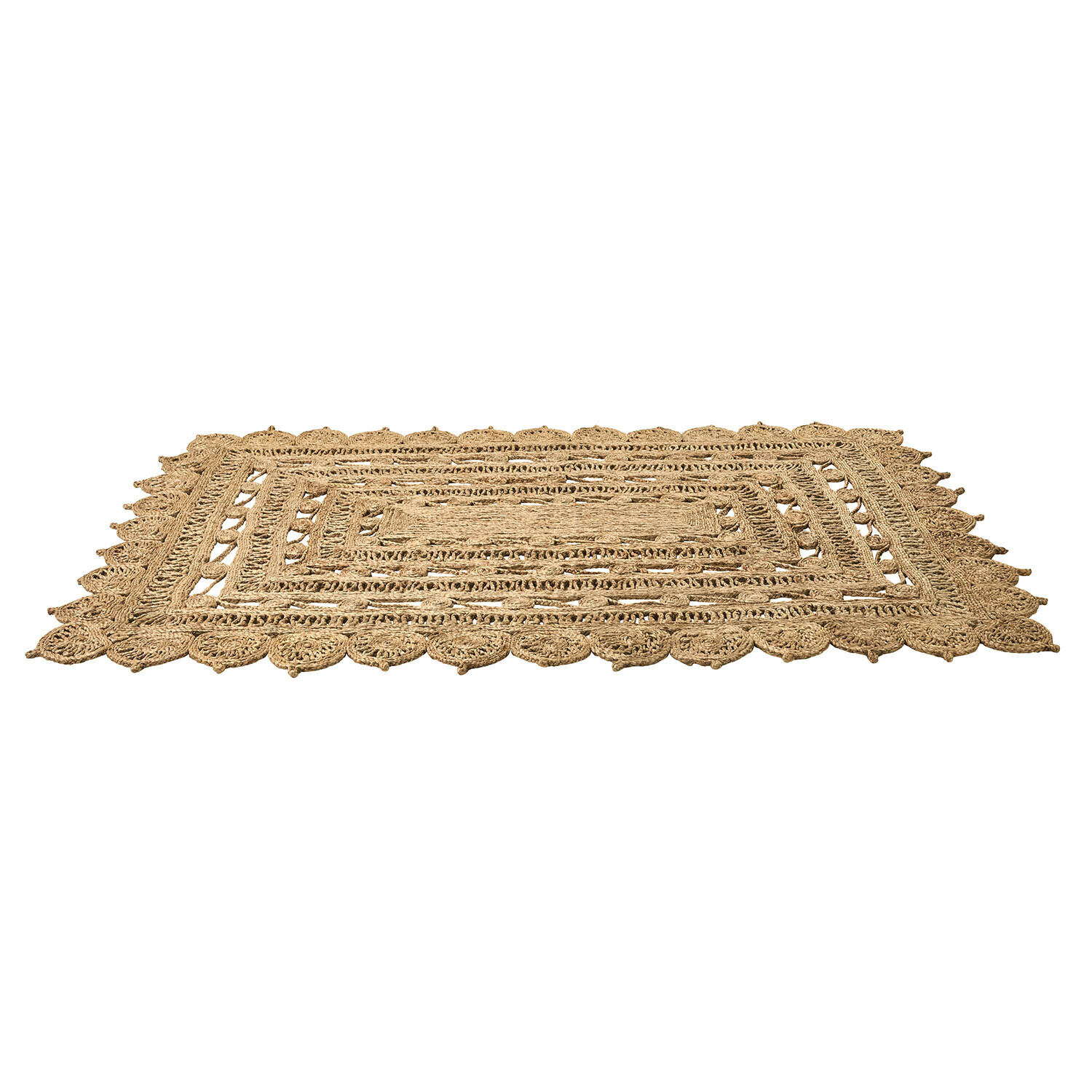 Teppich Livadia Handgefertigter Teppich aus natürlicher Jute mit dekorativem Muster und Rand, Wohnaccessoire