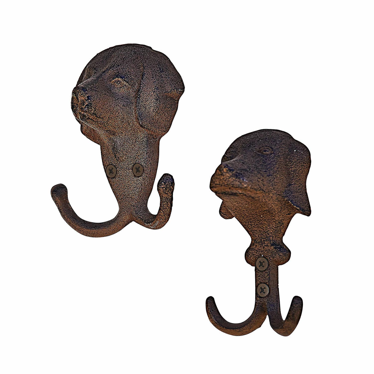 Haken 2er Set Samiran Set aus zwei rostfarbenen Wandhaken aus Eisen in Hunde-Kopf-Form für Dekoration und Aufbewahrung