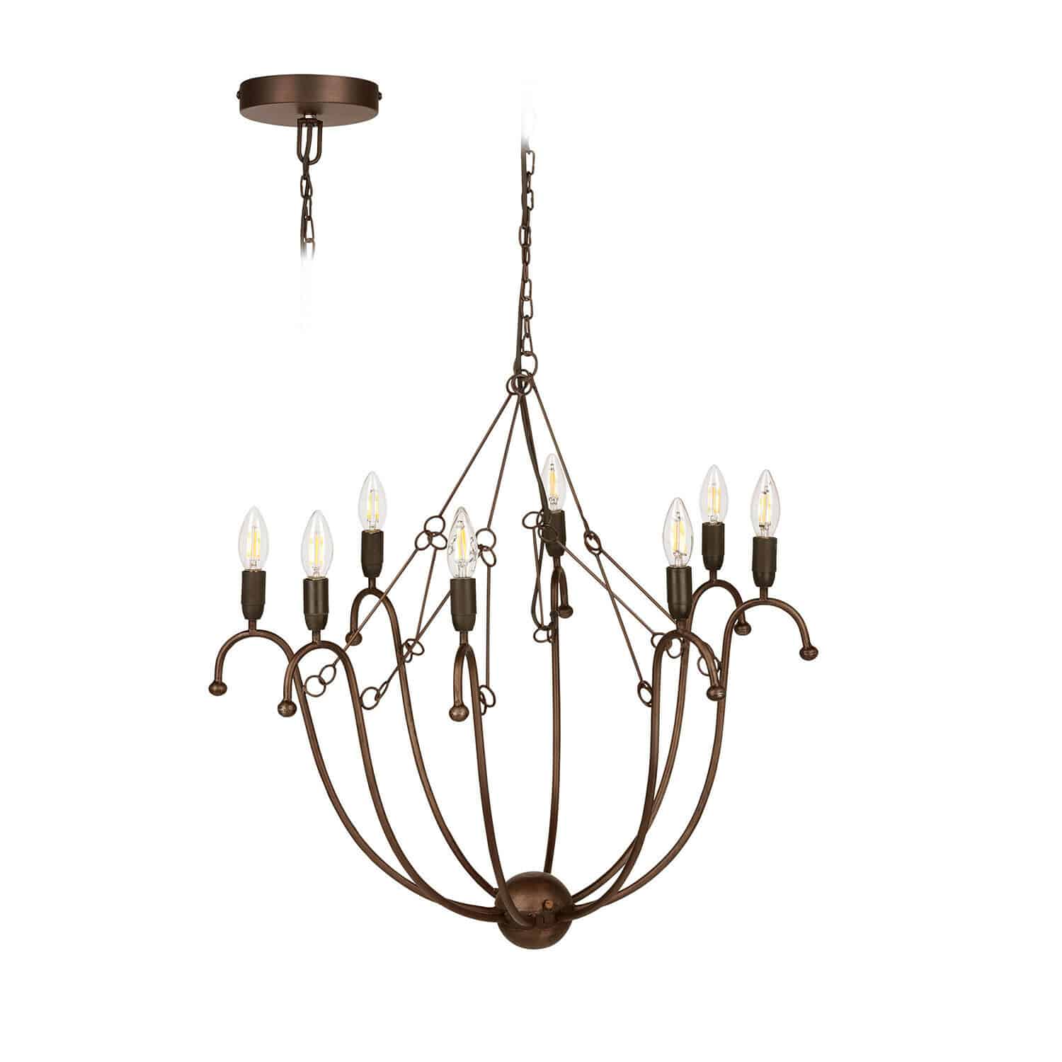 Braune Metall-Hängelampe mit 10 Vintage-Glühbirnen für Wohnzimmer und Esszimmer