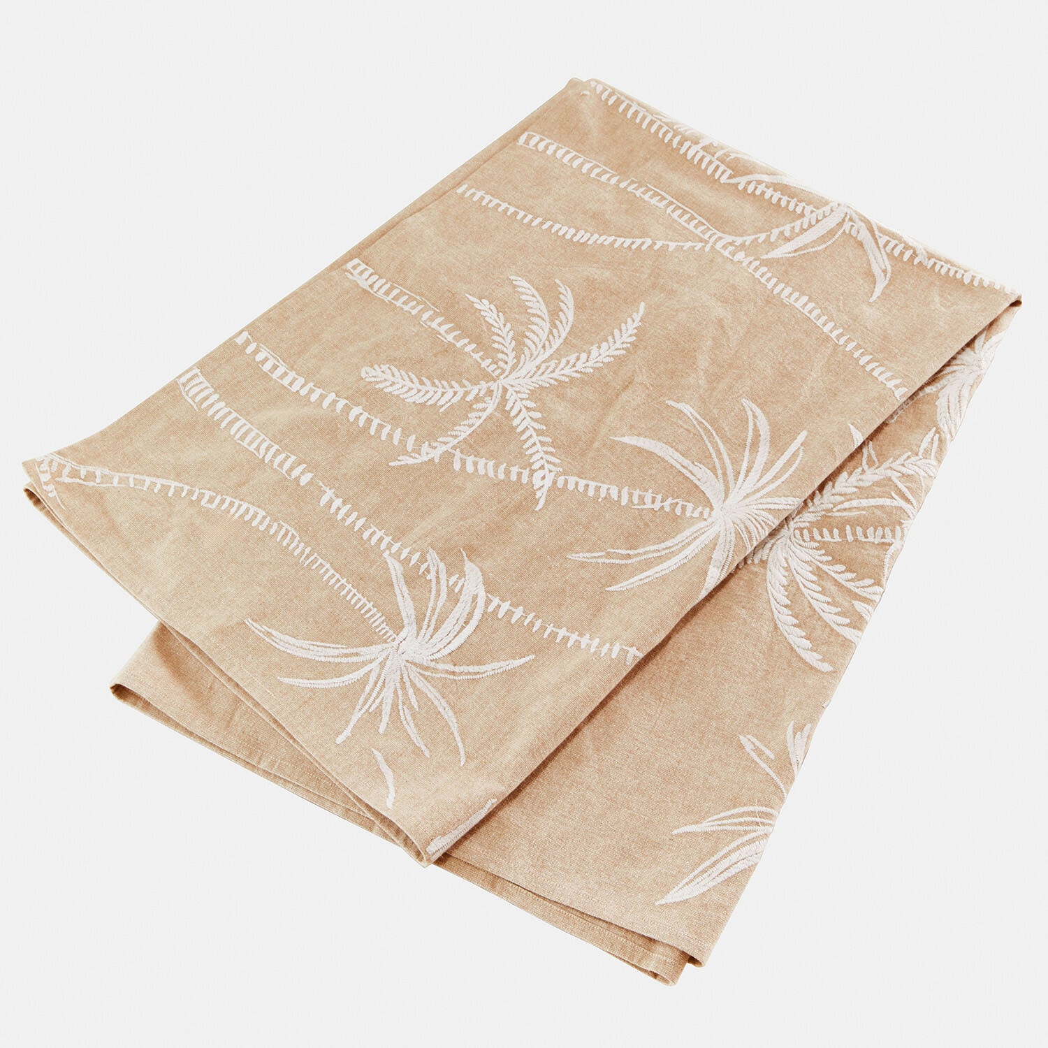 Plaid Windlake Beige Leinentischdecke mit weißem Pflanzenmuster, dekorativer Stoff für Wohnzimmer oder Esszimmer