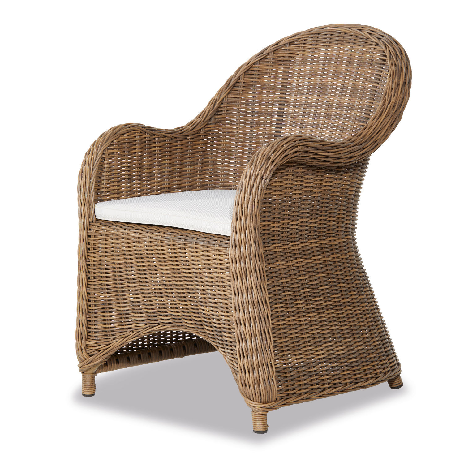 Sessel Kerun Rattansessel in Naturfarbe mit weißem Kissen, ideal für Garten und Wohnzimmer