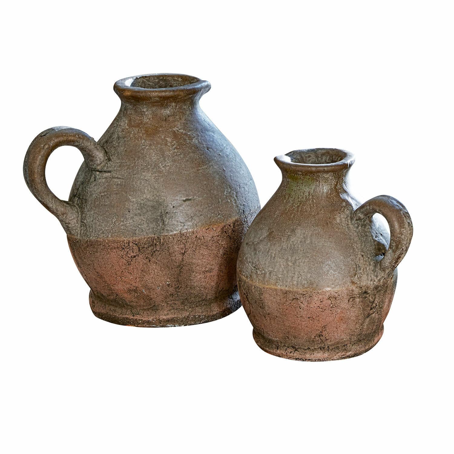 Vase 2er Set Henriette Zwei braun-graue Keramikkrüge mit Griffen im rustikalen Stil als Dekoration