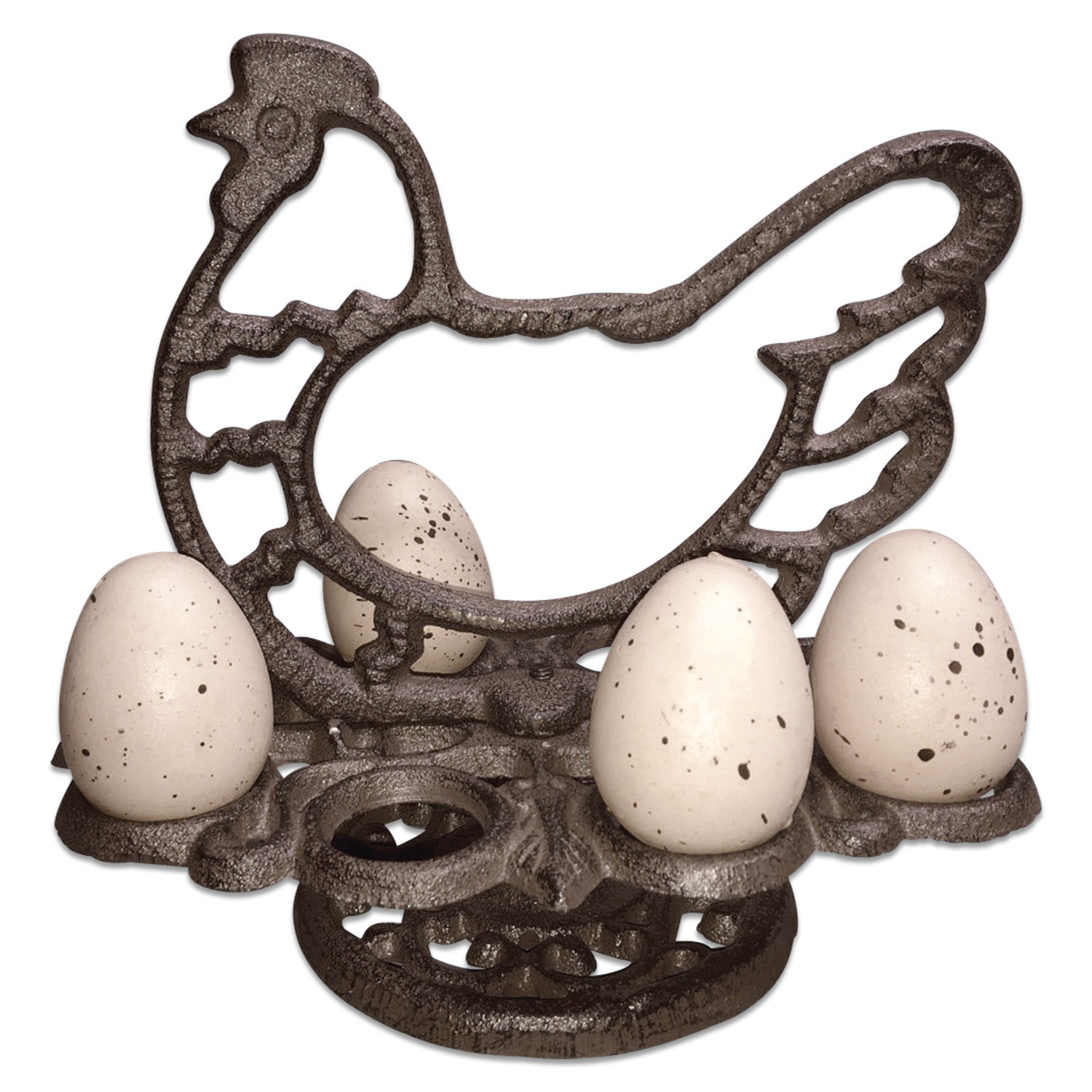 Eieretagere Willa Eierhalter aus dunklem Metall in Hühnerform, rustikale Osterdekoration für den Tisch