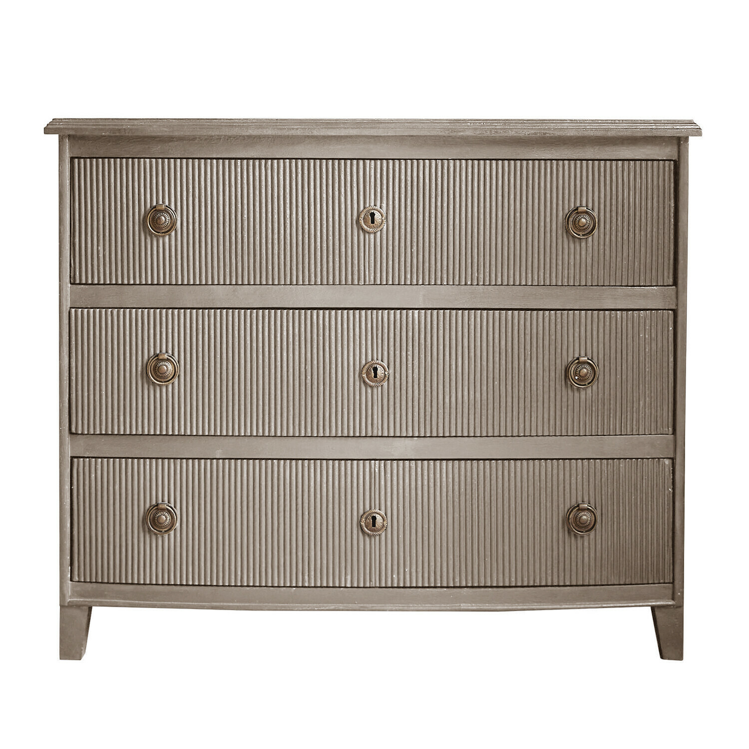 Kommode Boissi aus Holz in antikbraun mit drei Schubladen und Metallgriffen