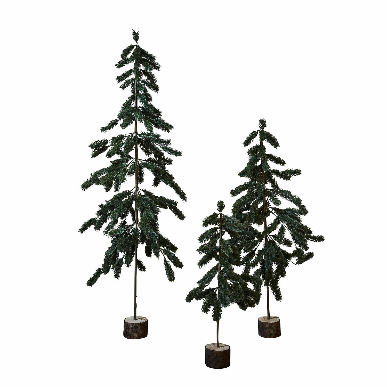 Weihnachtsbaum 3er Set Lorin Drei künstliche grüne Tannenbäume auf Holzsockeln als festliche Weihnachtsdekoration
