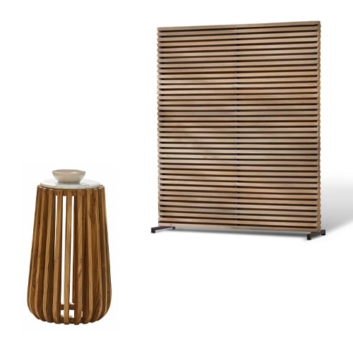 Paravent und Beistelltisch aus Holz mit weißer Platte, Naturholz, modernes Design für Wohnzimmer
