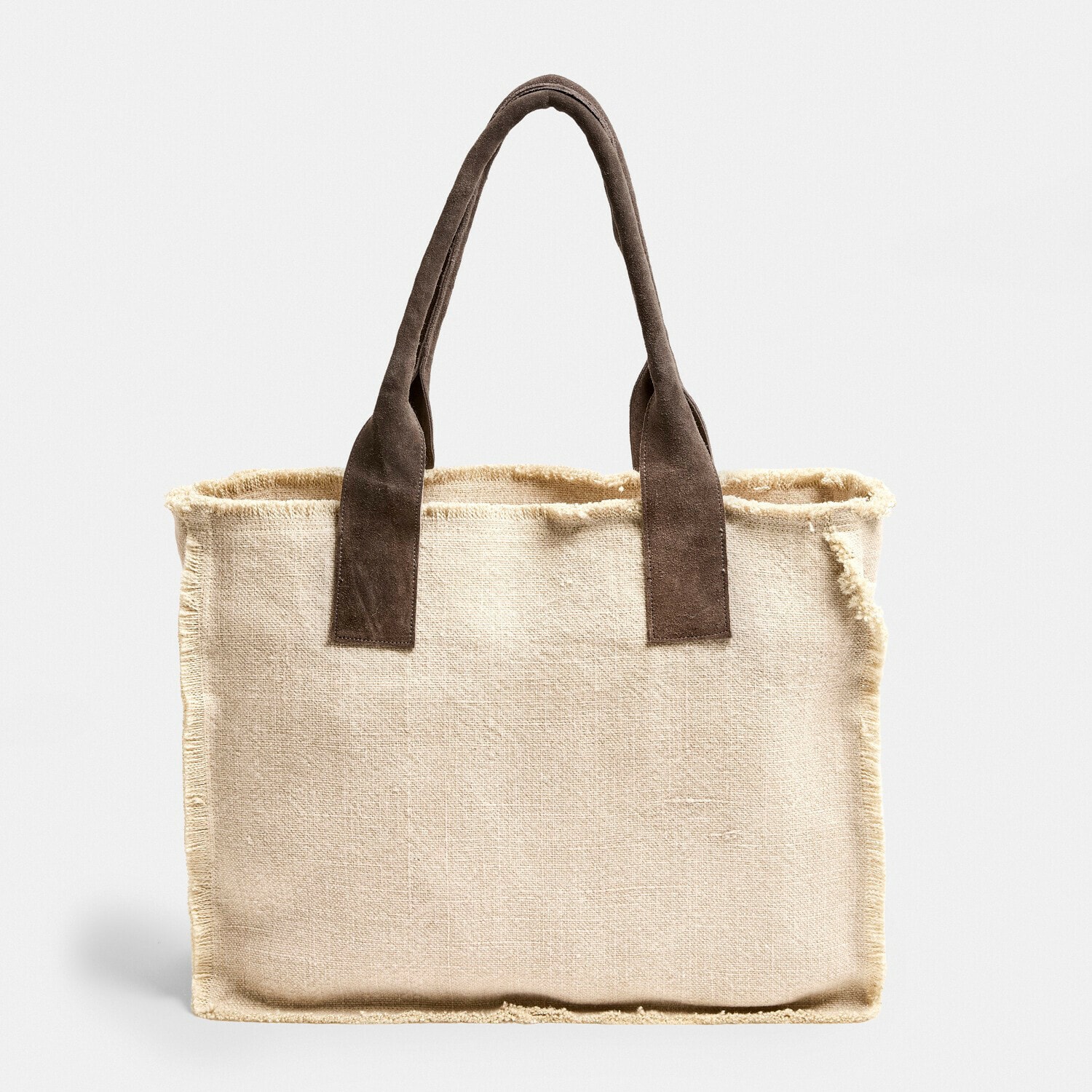 Tasche Elspeths Beige Stofftasche mit braunen Wildledergriffen, praktische Einkaufstasche für den Alltag