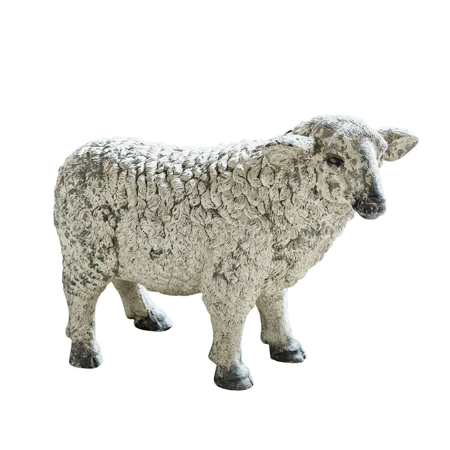 Deko-Schaf Séverac Schaffigur aus weißem Stein mit grauen Akzenten, rustikale Garten- oder Wohnraumdekoration