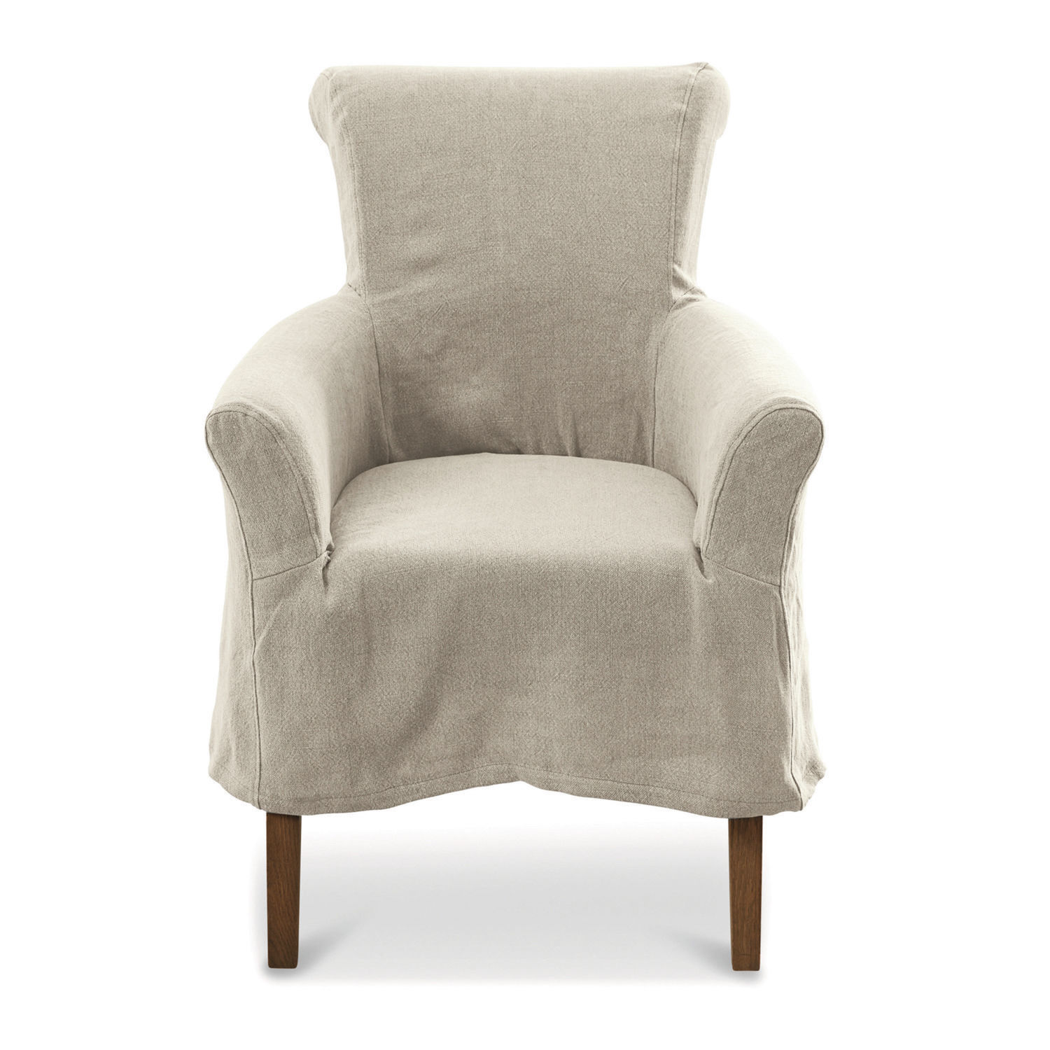 beige Beiger Amherst Sessel aus Stoff mit Holzbeinen, bequemer Polstersessel fürs Wohnzimmer