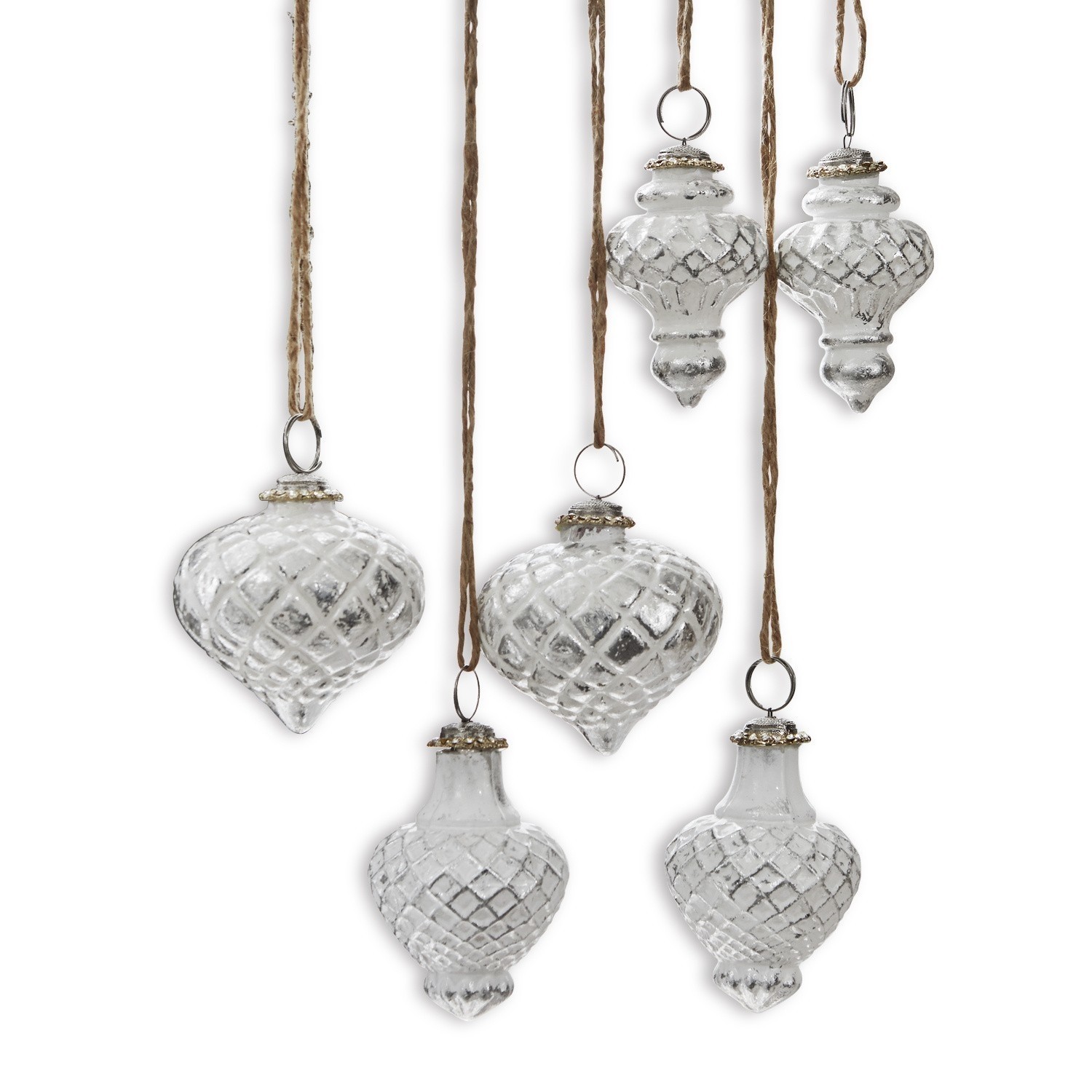 Weihnachtsschmuck 6er Set Appilly Sechsteiliges Set weißer Glasanhänger mit Kordel, vintage Weihnachtsdekorationen