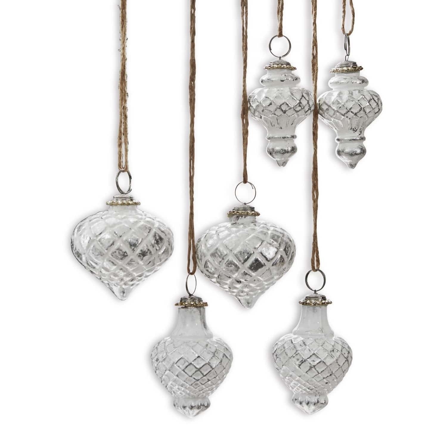 Weihnachtsschmuck 6er Set Appilly Sechsteiliges Set weißer Glasanhänger mit Kordel, vintage Weihnachtsdekorationen
