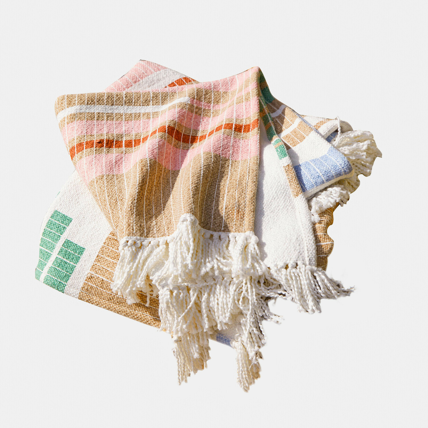Plaid Amapina Bunte Baumwolldecke mit Fransen in Pastellfarben, weiches und dekoratives Wohntextil