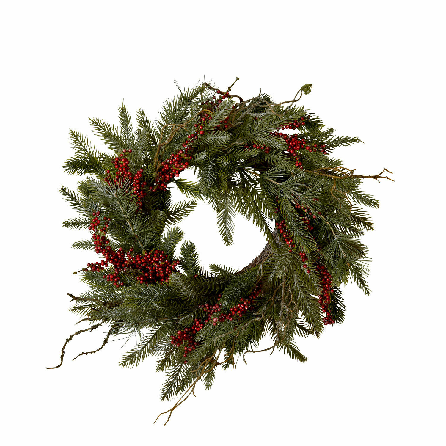 Kranz Zenzola Weihnachtskranz aus grünen Zweigen und roten Beeren, natürliche festliche Türdekoration