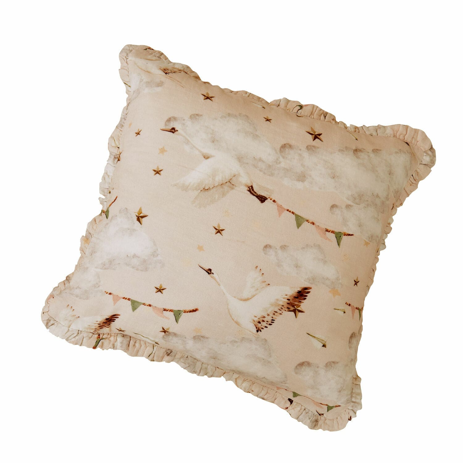 Kissenhülle Bellise Beige Baumwollkissen mit Motiv fliegender Vögel und Sternen, dekorativ für Wohnzimmer