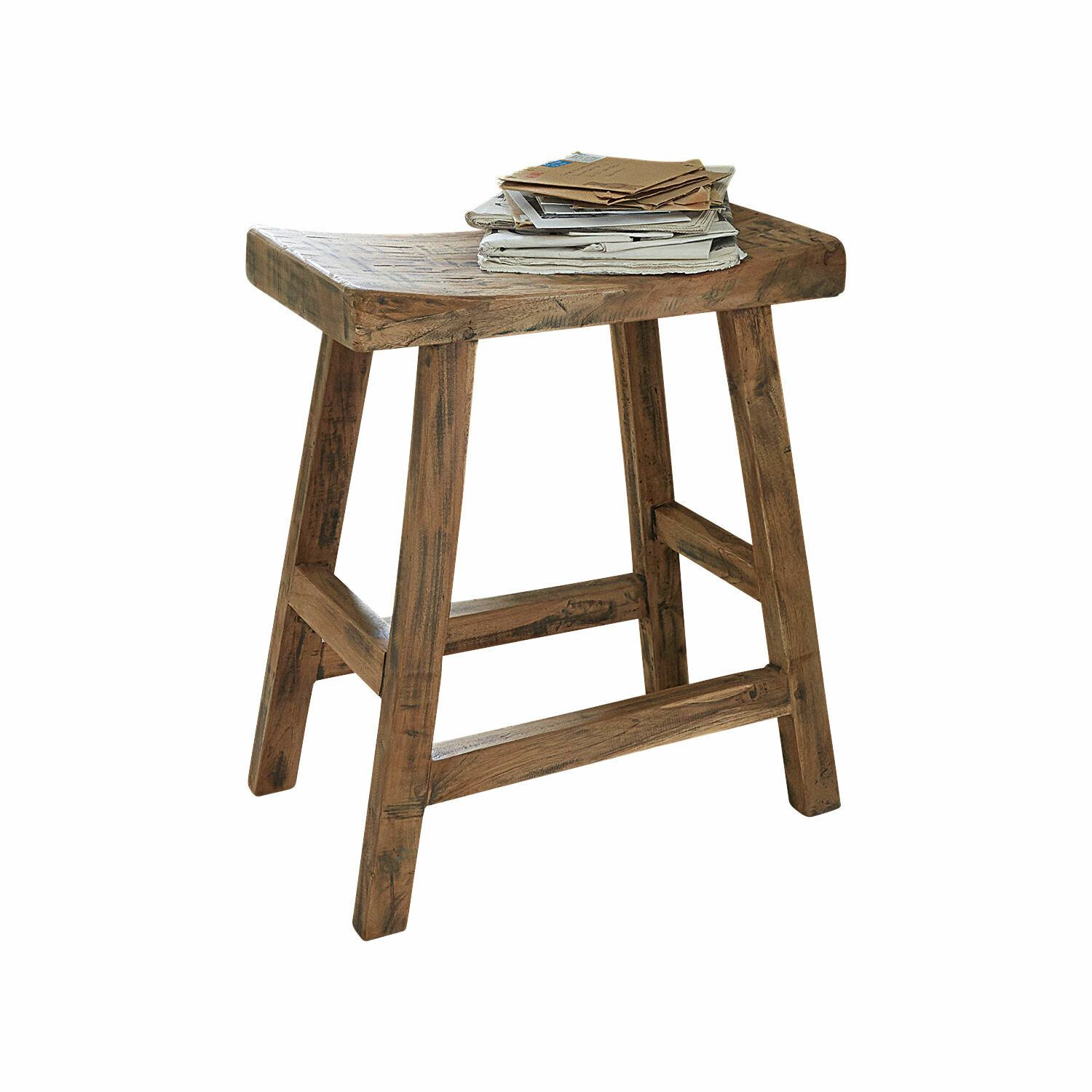 braun Brauner Holz-Hocker im rustikalen Stil, passend für Vintage-Interieurs
