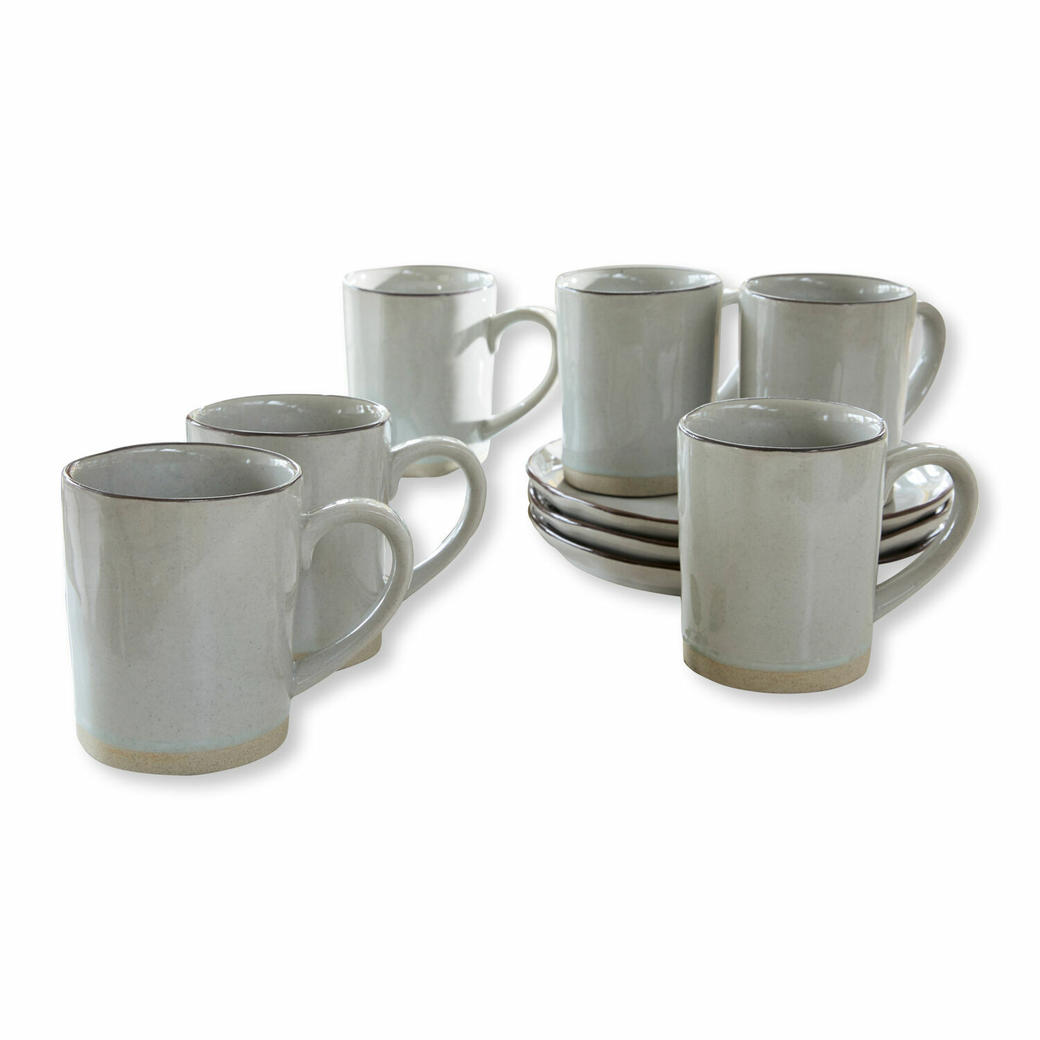 Tasse 6er Set Biarré Set aus sechs weißen Keramiktassen mit Untertassen für Kaffee oder Tee