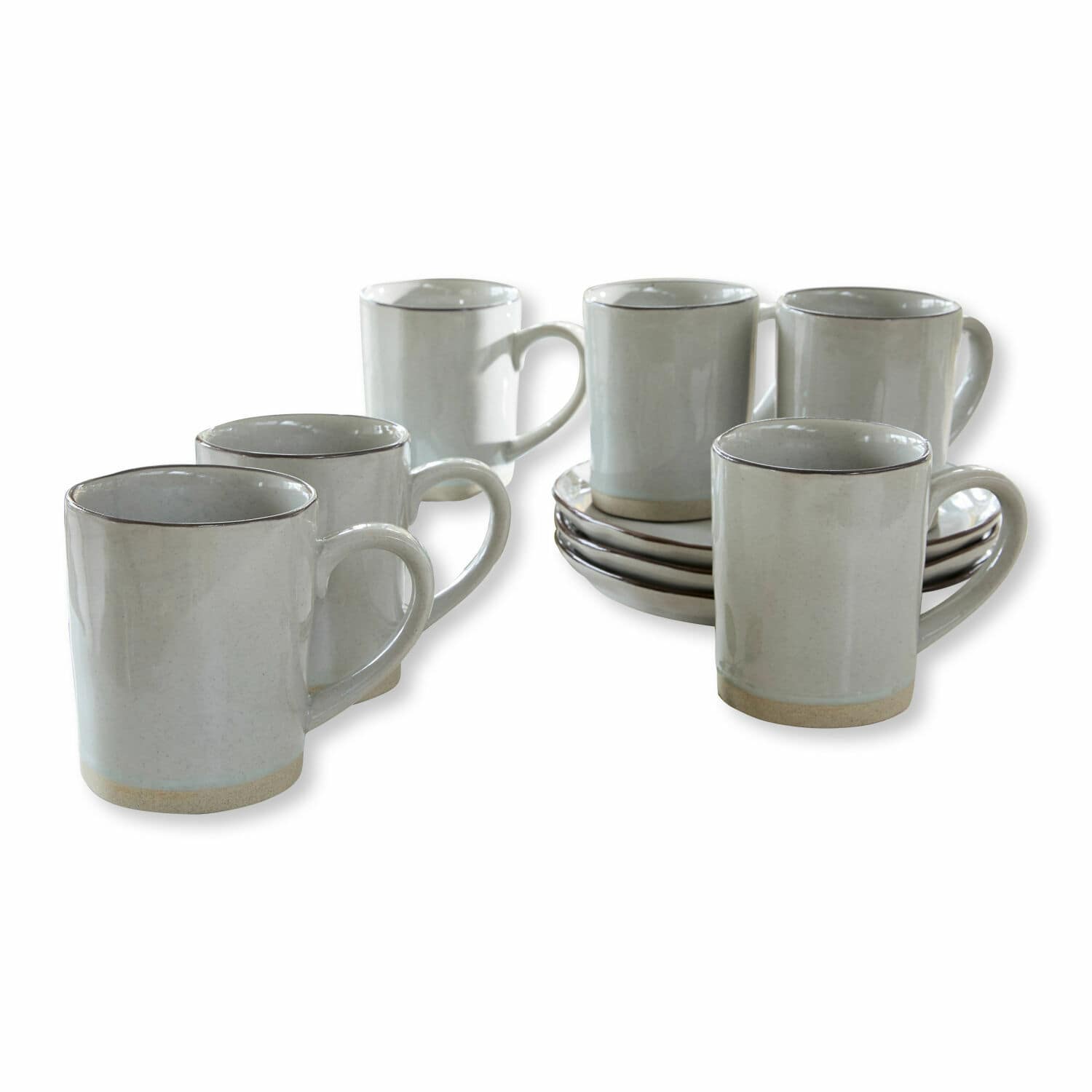 Tasse 6er Set Biarré Set aus sechs weißen Keramiktassen mit Untertassen für Kaffee oder Tee