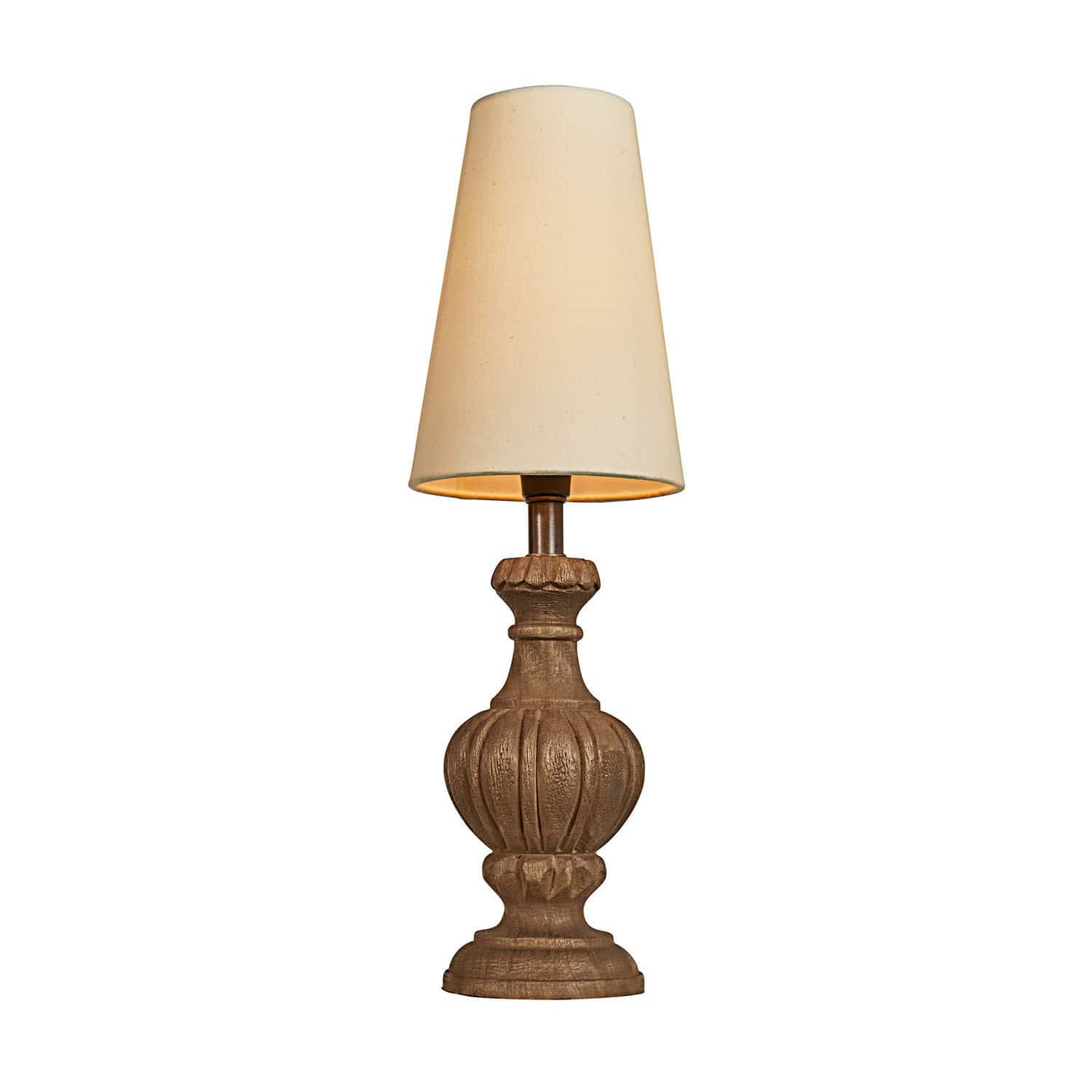 Tischlampe Airoux Tischlampe mit geschnitztem Holzfuß und cremefarbenem Lampenschirm, dekorative Wohnraumbeleuchtung