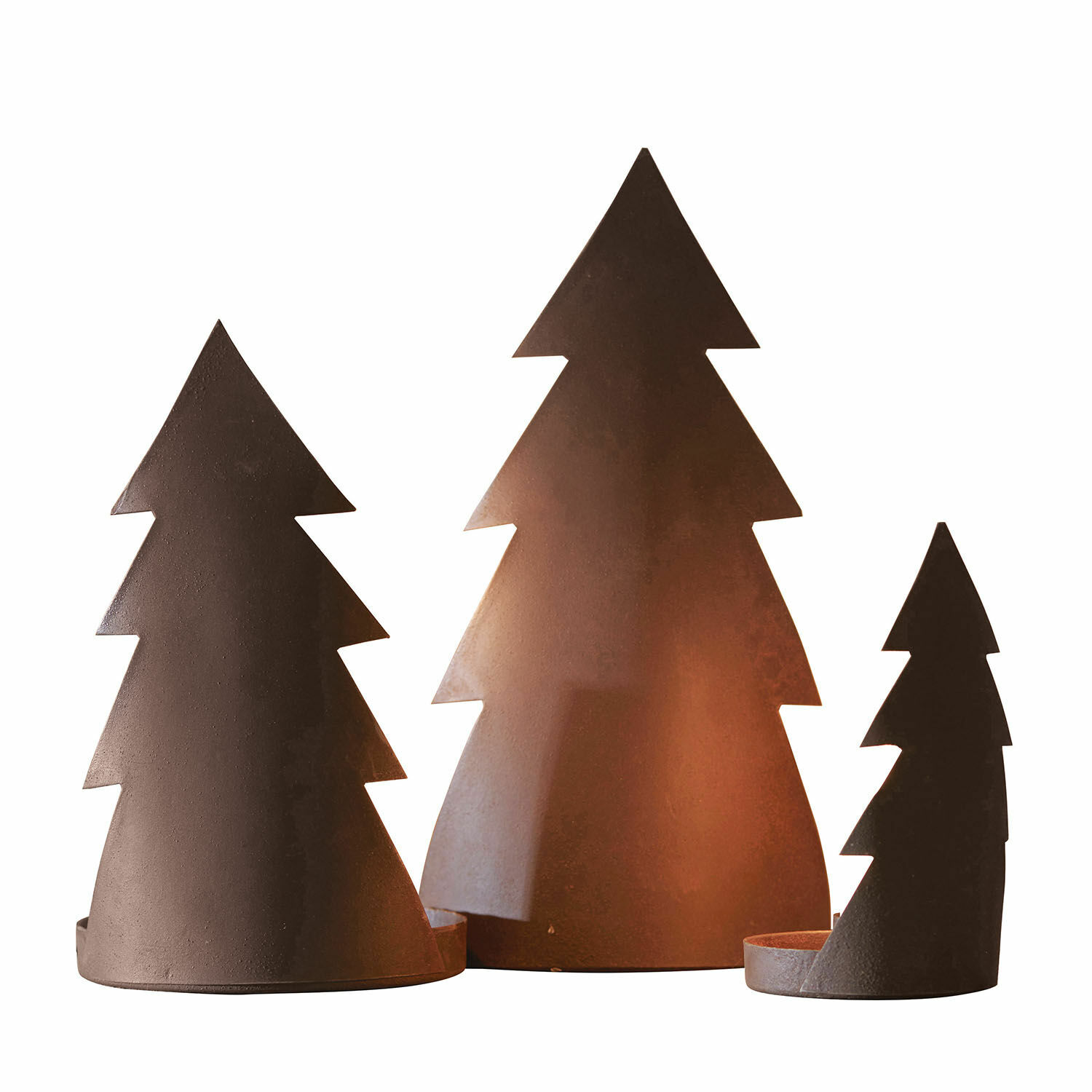 Kerzenständer 3er Set Ageville Drei rostfarbene Metall-Kerzenhalter in Tannenbaumform als festliche Weihnachtsdeko