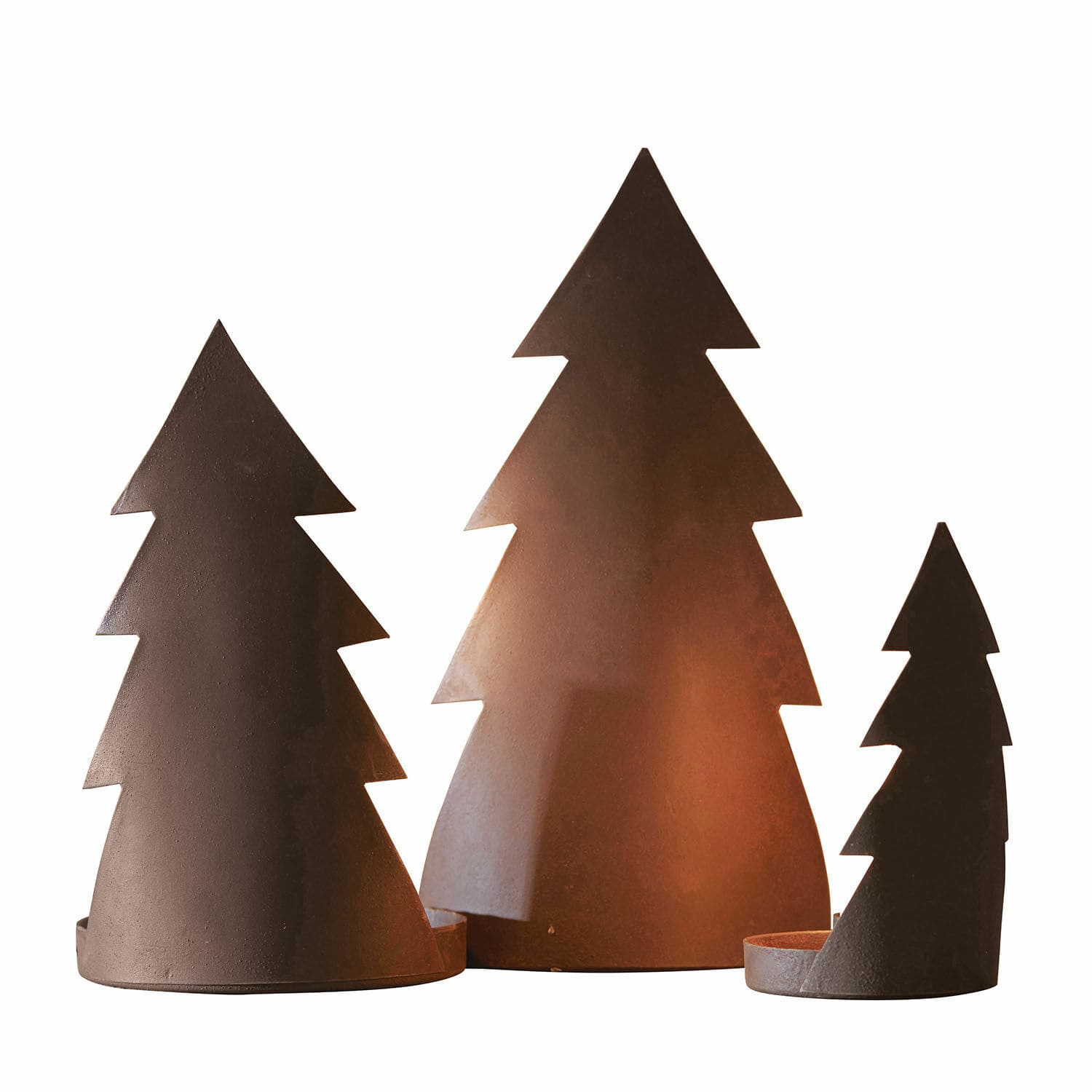 Kerzenständer 3er Set Ageville Drei rostfarbene Metall-Kerzenhalter in Tannenbaumform als festliche Weihnachtsdeko