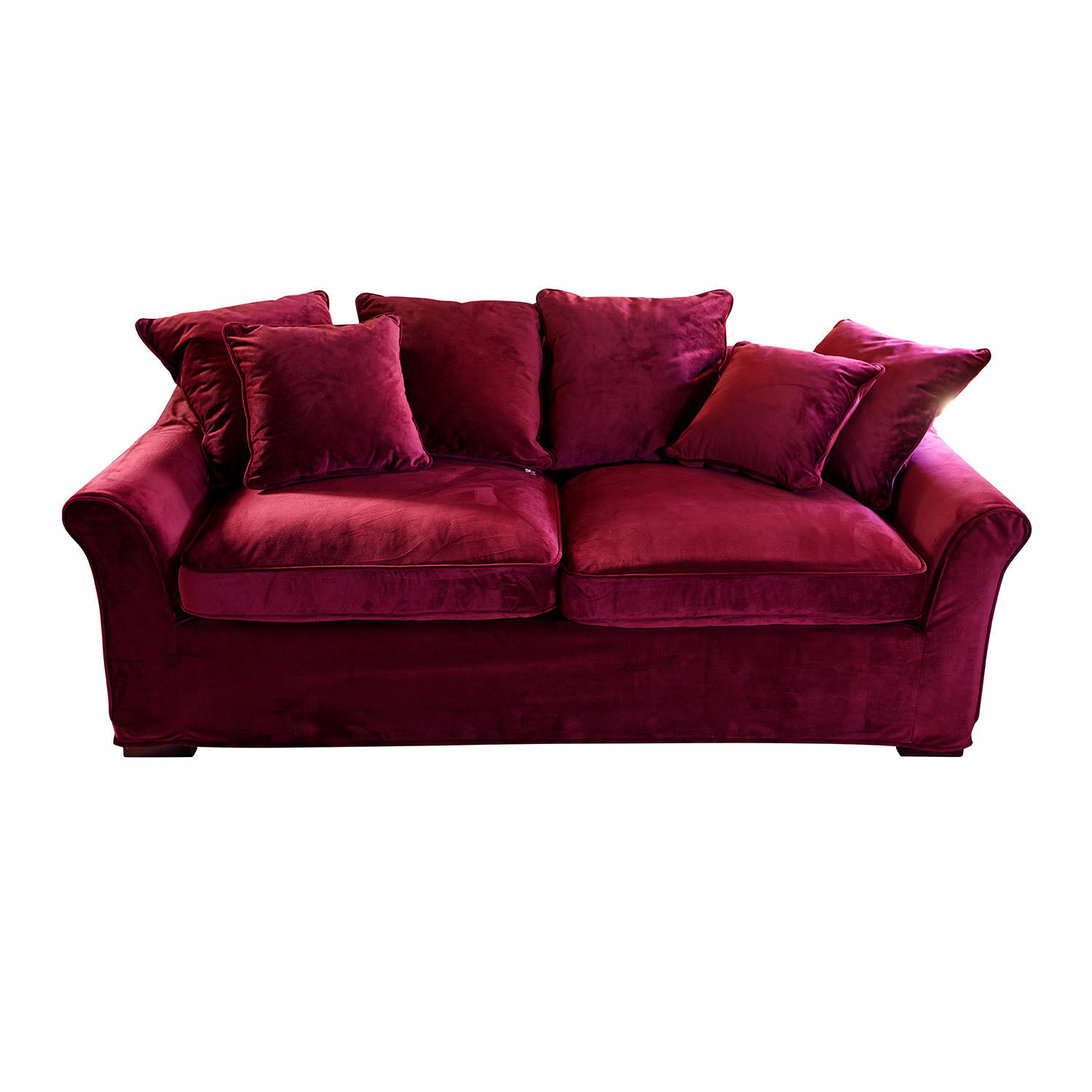 bordeaux Sofa Long Beach aus weichem Samt in Bordeauxrot, komfortables Wohnzimmermöbel