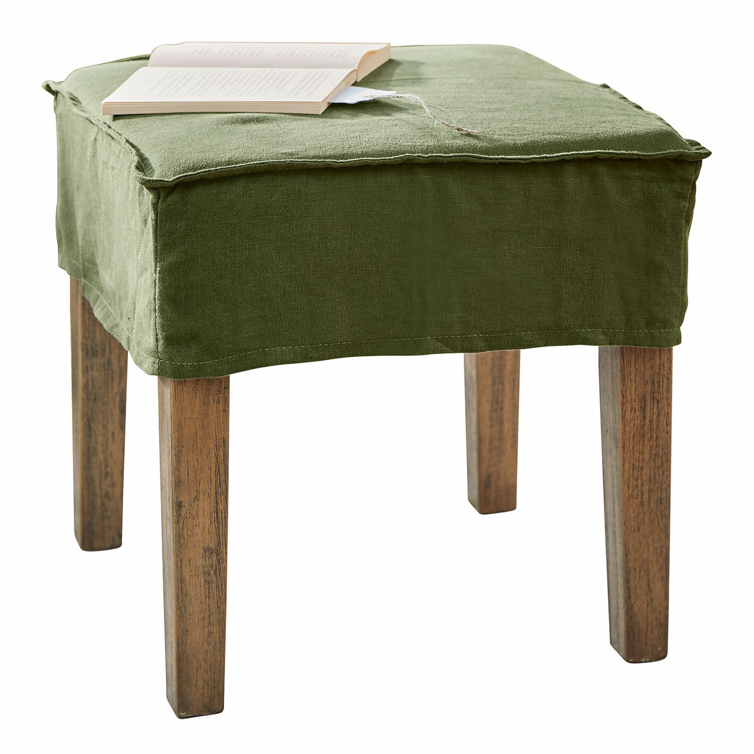 grün Grüner Hocker Vionnique mit Leinenbezug und Holzbeinen, ideal für Wohnzimmer und Einrichtung