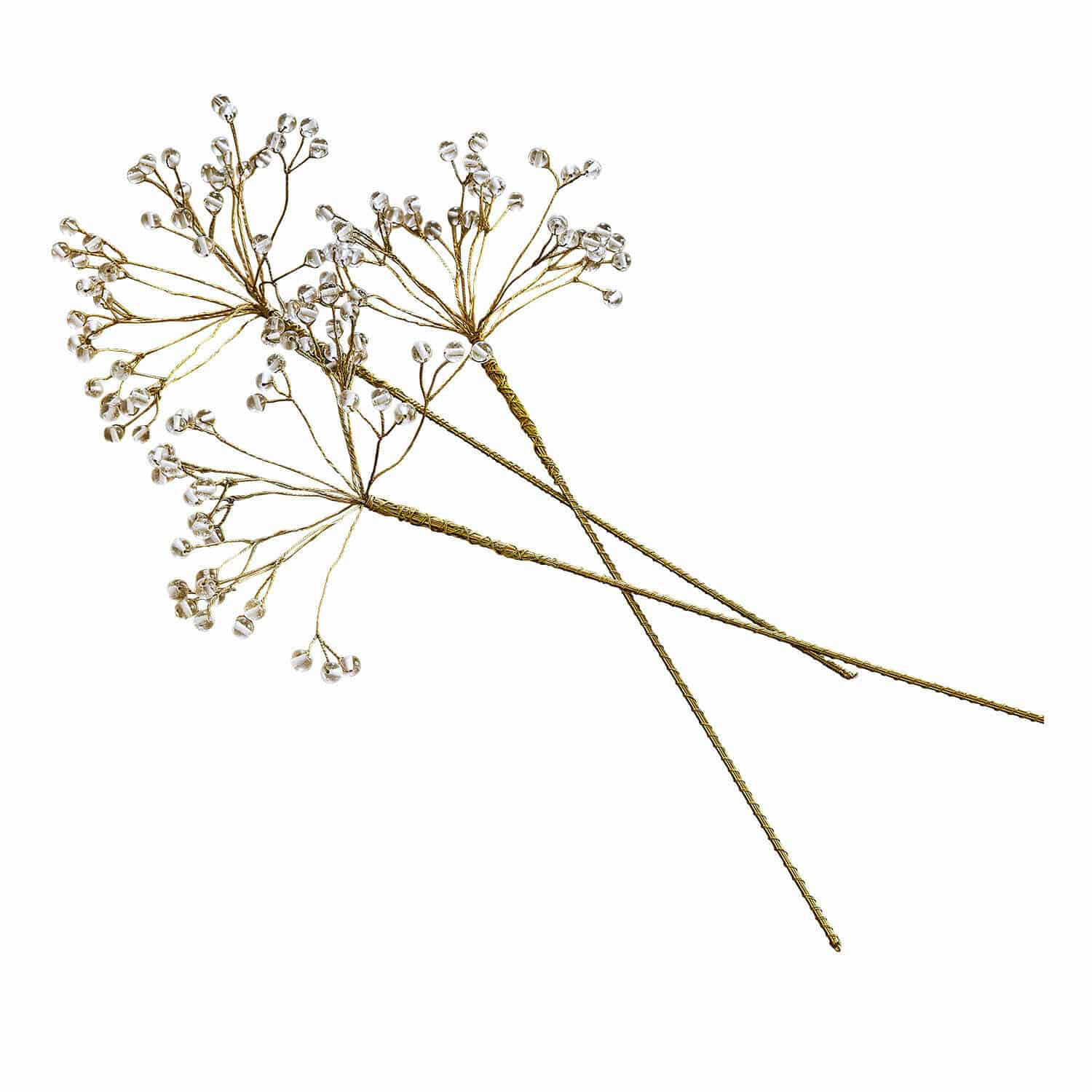Deko-Stecker 3er Set Nimweth Goldfarbene Deko-Zweige mit transparenten Kristallperlen, stilvolle Wohn- und Weihnachtsdeko