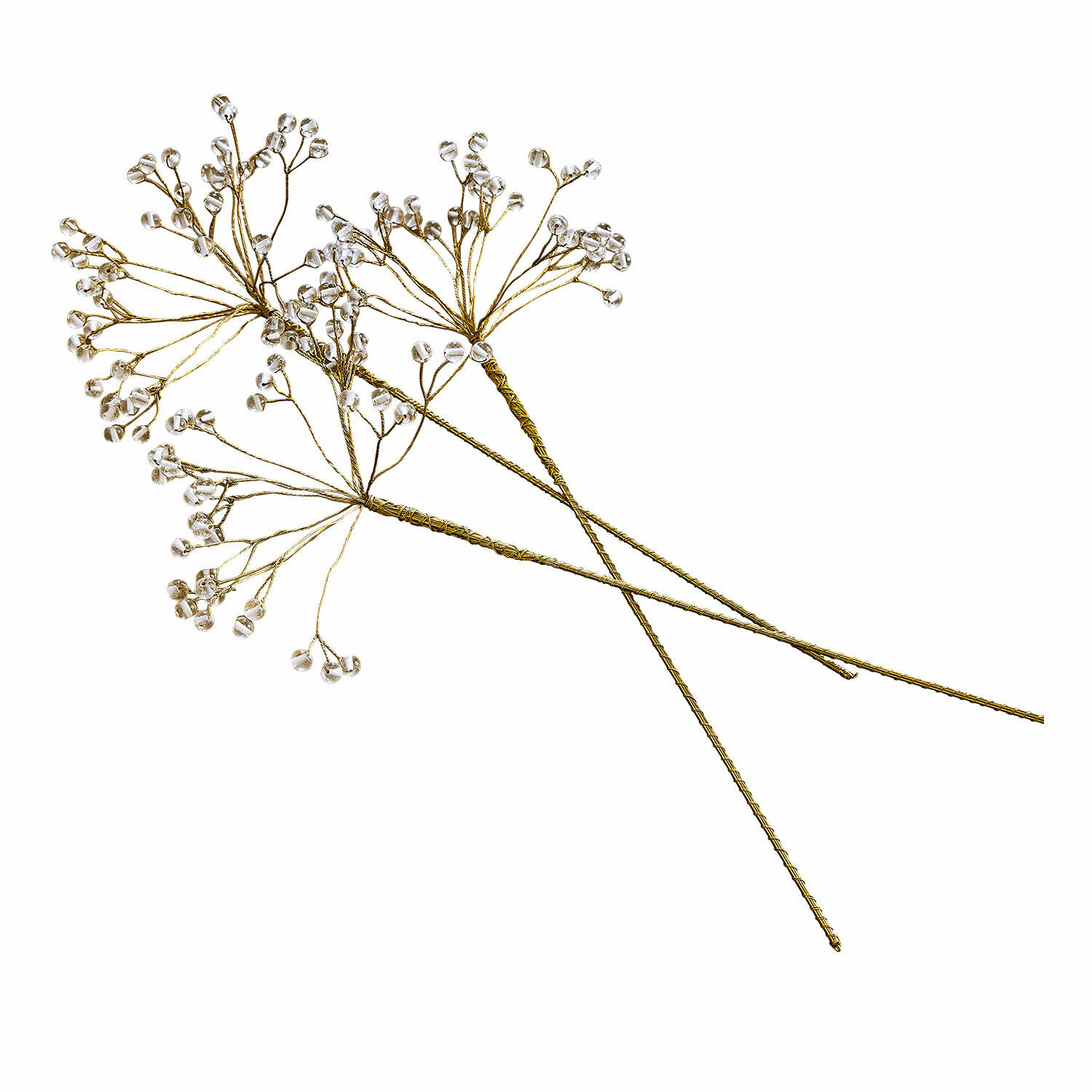 Deko-Stecker 3er Set Nimweth Goldfarbene Deko-Zweige mit transparenten Kristallperlen, stilvolle Wohn- und Weihnachtsdeko