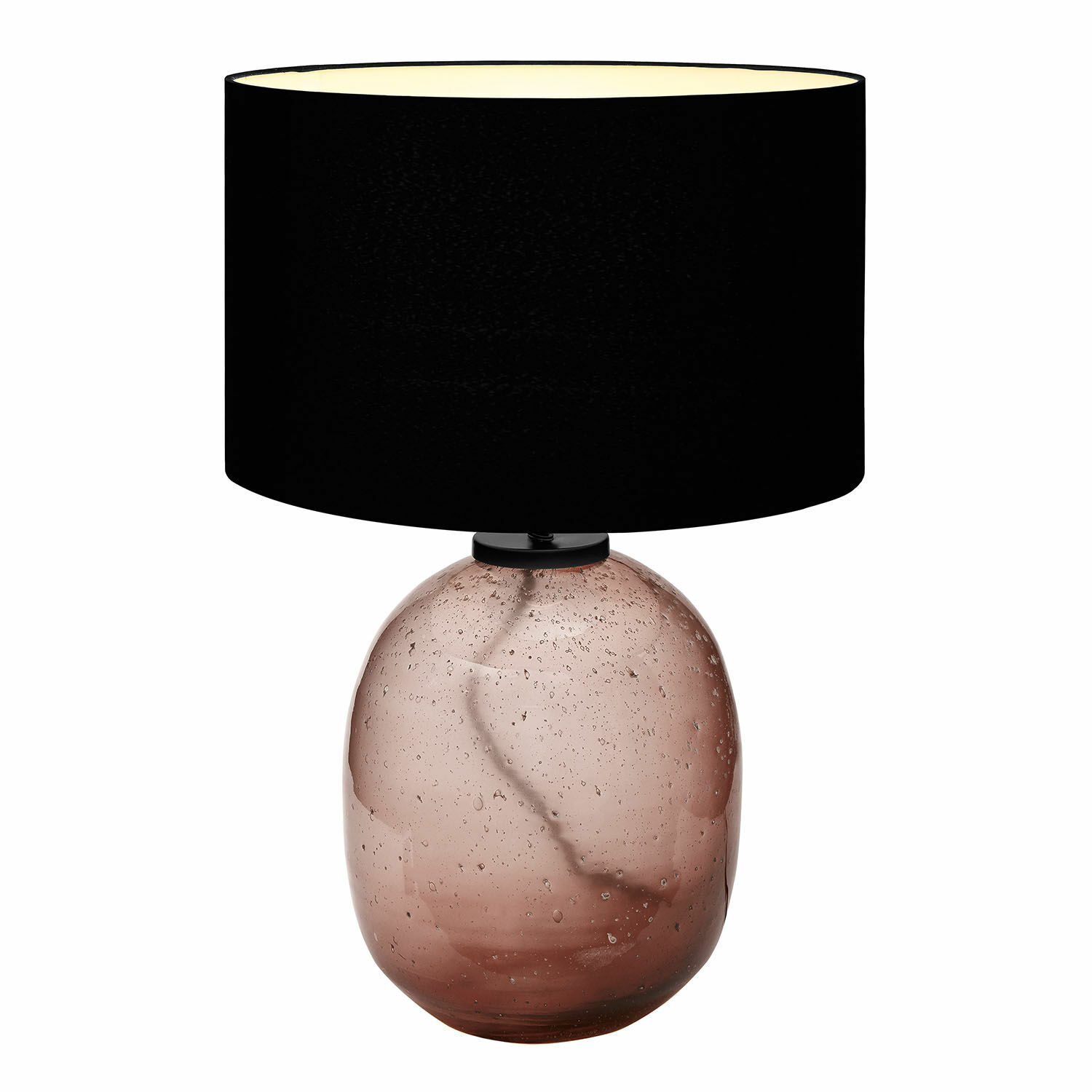 Tischlampe Humpton Tischlampe aus rosafarbenem Glas mit schwarzem Lampenschirm, modernes Wohnaccessoire