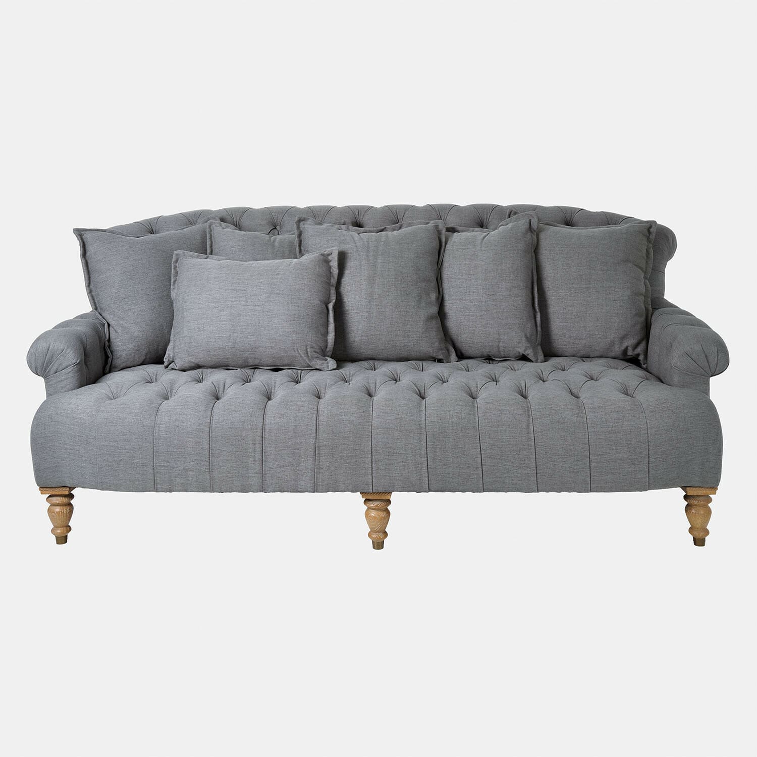 Sofa Springfield Village Grau gepolstertes Sofa aus Stoff mit Kissen und Holzbeinen, bequemes Wohnzimmermöbel