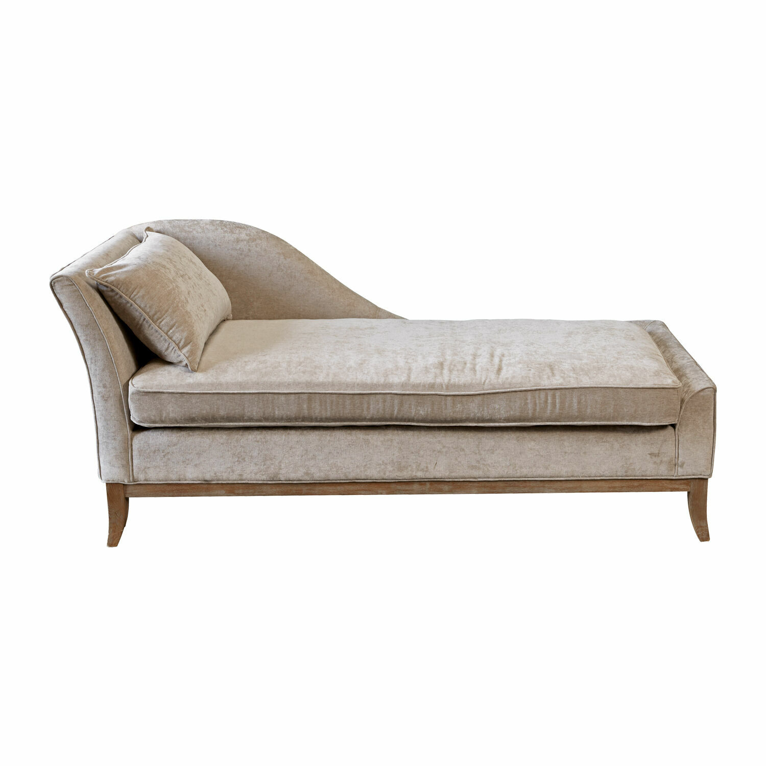 grau Graue Chaiselongue Alphonse aus weichem Stoff mit Holzgestell für entspanntes Sitzen