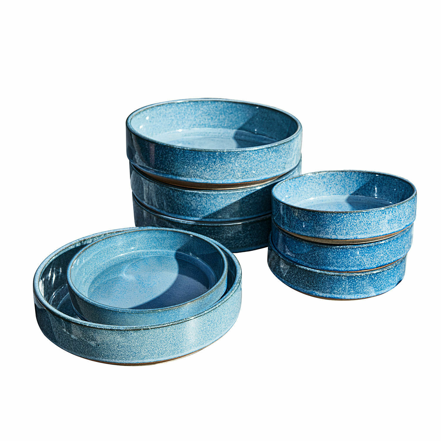 Teller 8er Set Darney Set aus blauen Keramikschalen in verschiedenen Größen zum Servieren und Dekorieren