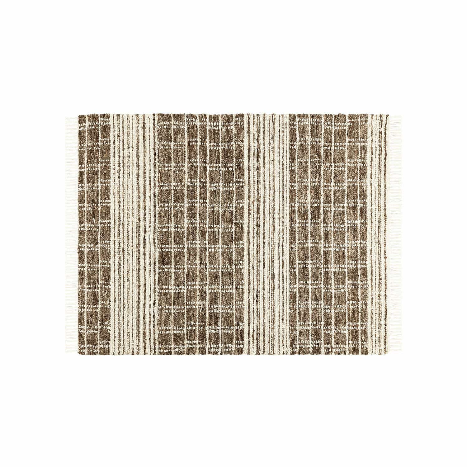 Teppich Berinique Braun-cremefarbener Teppich mit Streifen- und Karomuster, weiches Material, Wohnaccessoire