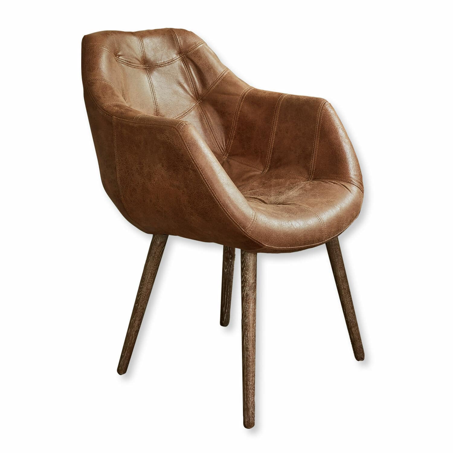 Stuhl Montigny Brauner Stuhl mit gepolstertem Lederbezug und Holzbeinen für Esszimmer