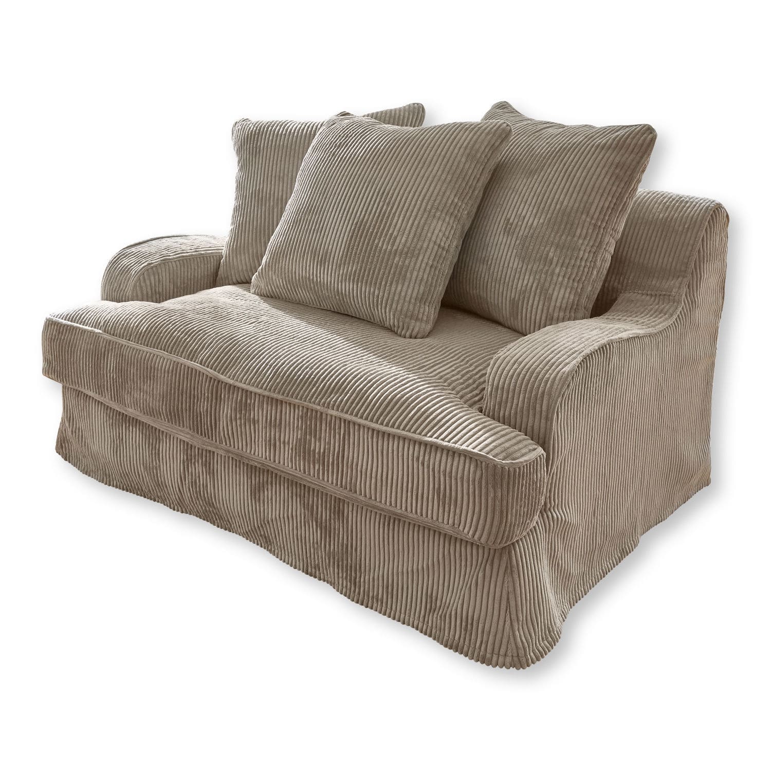 Sofa Monaco Beige Zweisitzer-Sofa aus weichem Cordstoff mit Kissen, bequem für Wohnzimmer