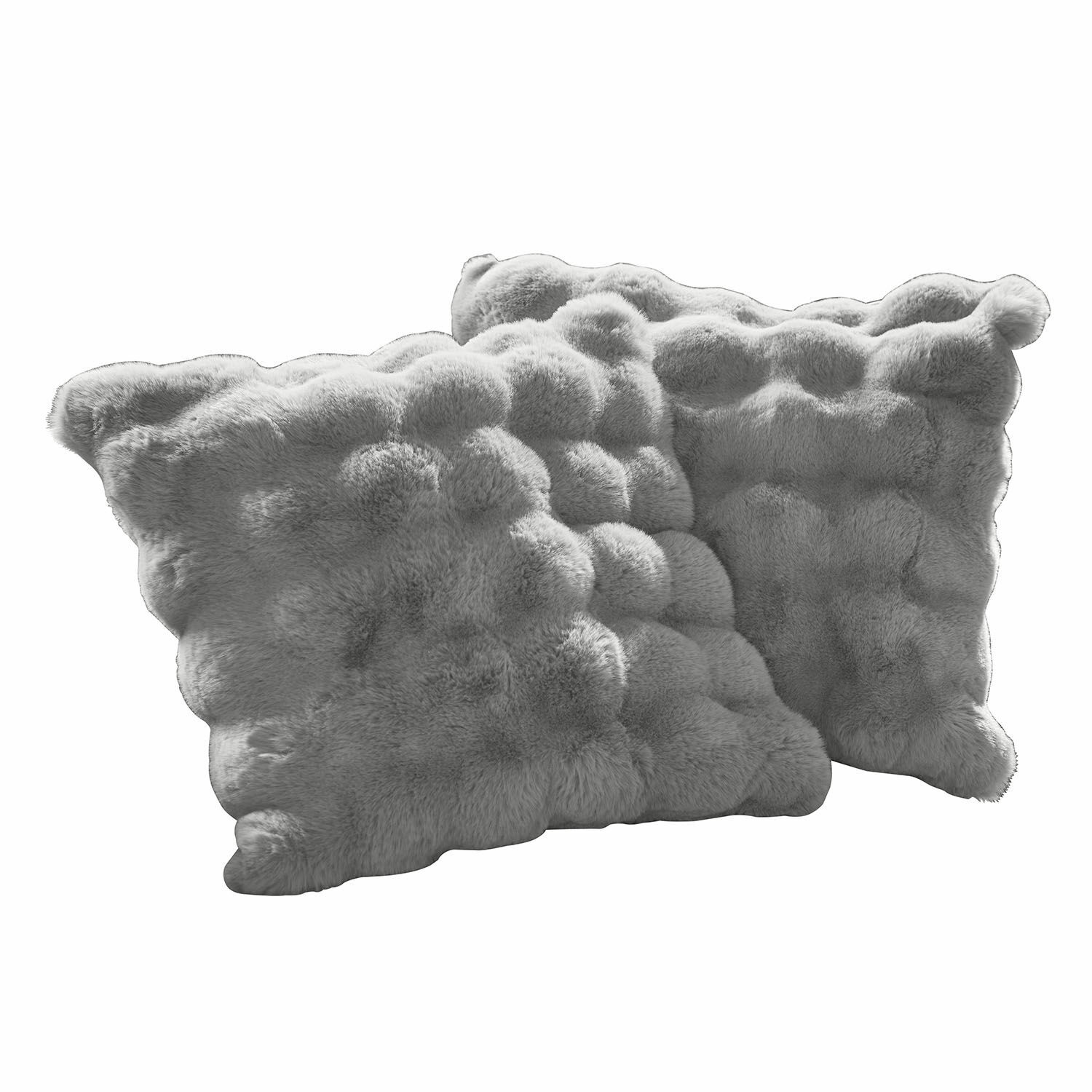 2er-Set Kissenhüllen Zalina in Grau aus weichem Fellimitat, dekorative Sofakissen