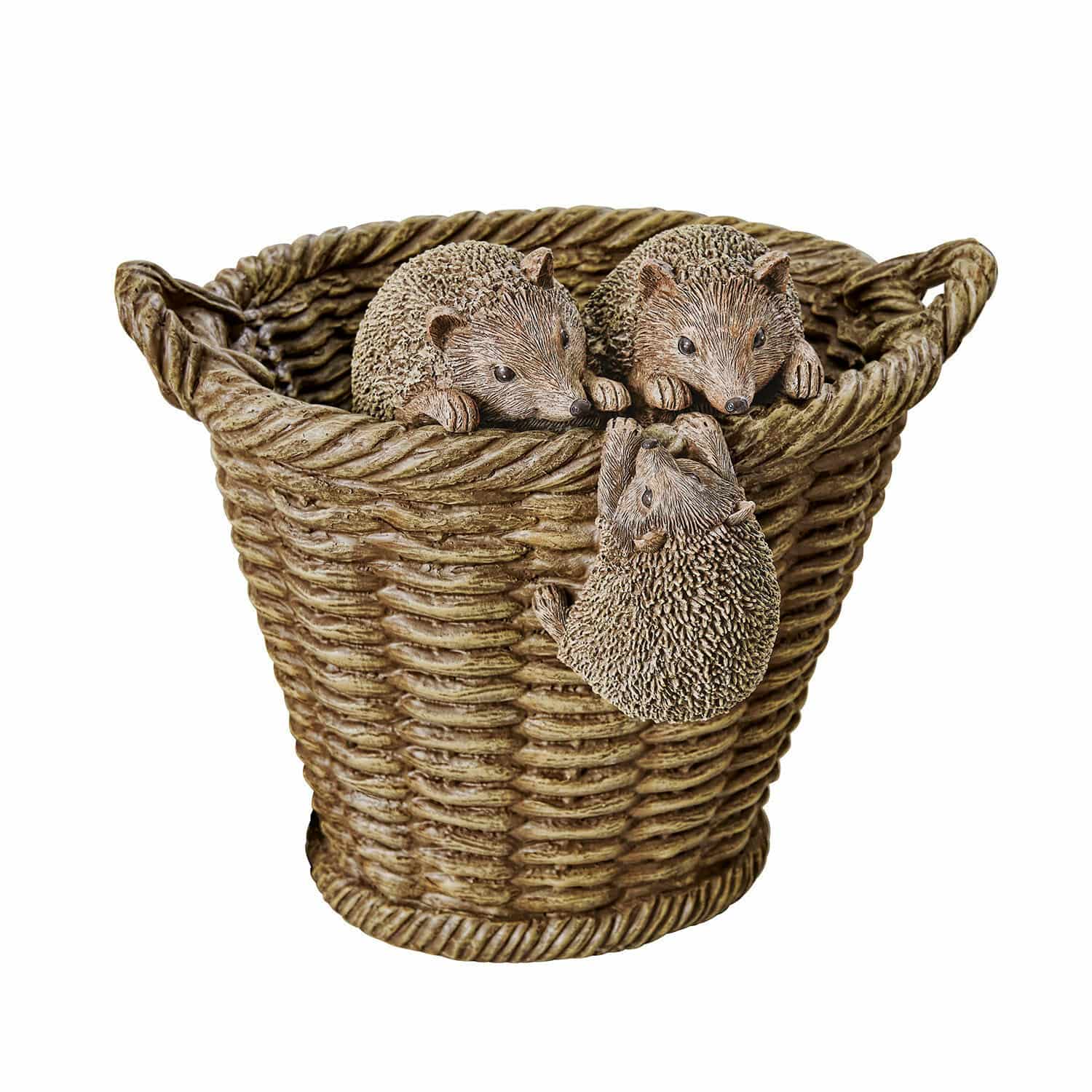 Übertopf Gabriel Dekorativer brauner Kunststoffkorb mit Igel-Figuren, originelle Gartendekoration